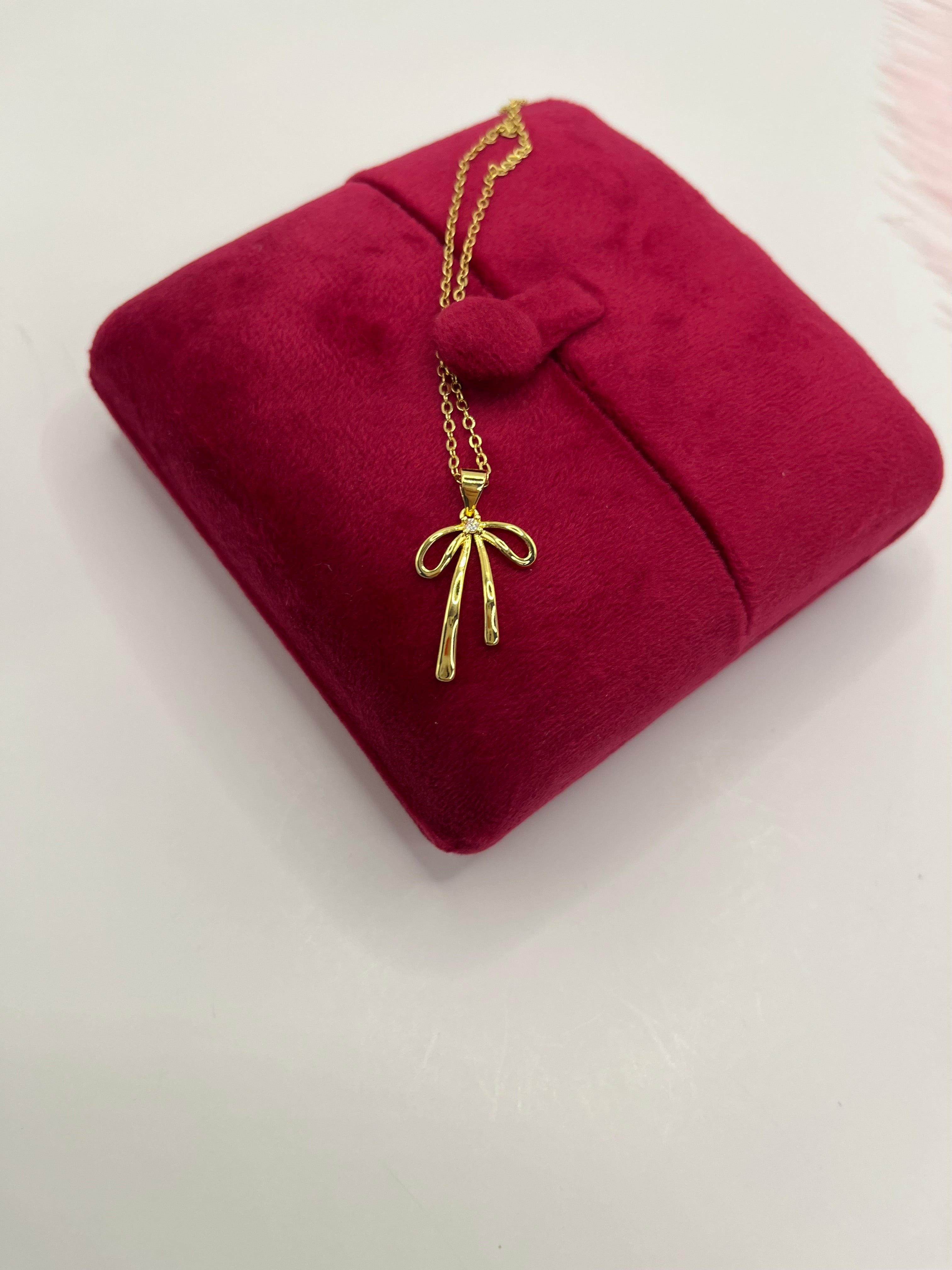 Bow Necklace, Real 18K Gold Plated