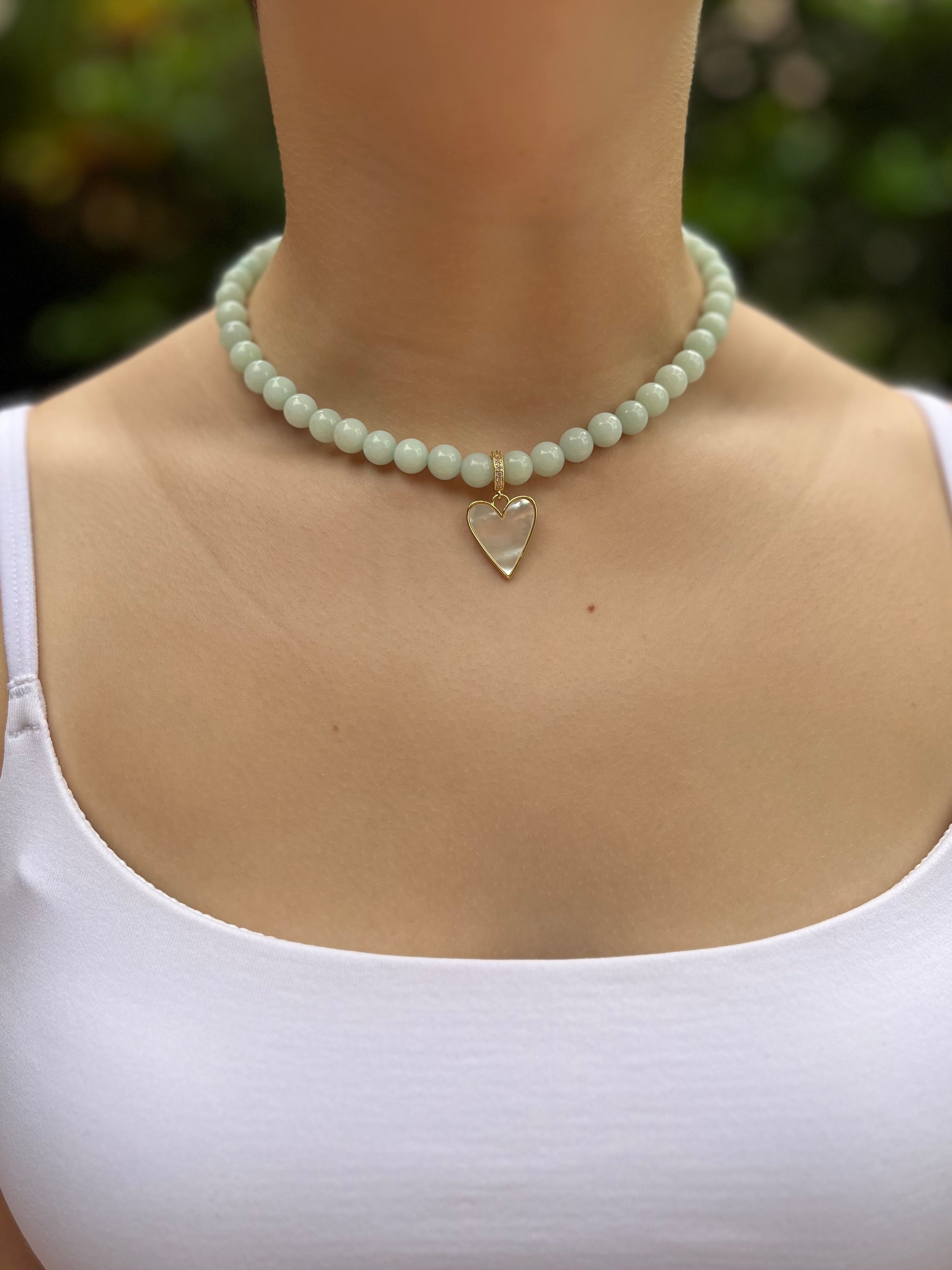 Natural Malaysia Jade Necklace with 18K Gold Heart Pendant