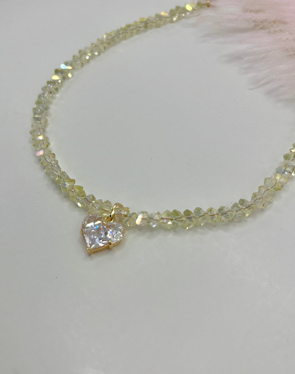 Crystal Glass Bead Choker: 18K Gold Heart Pendant