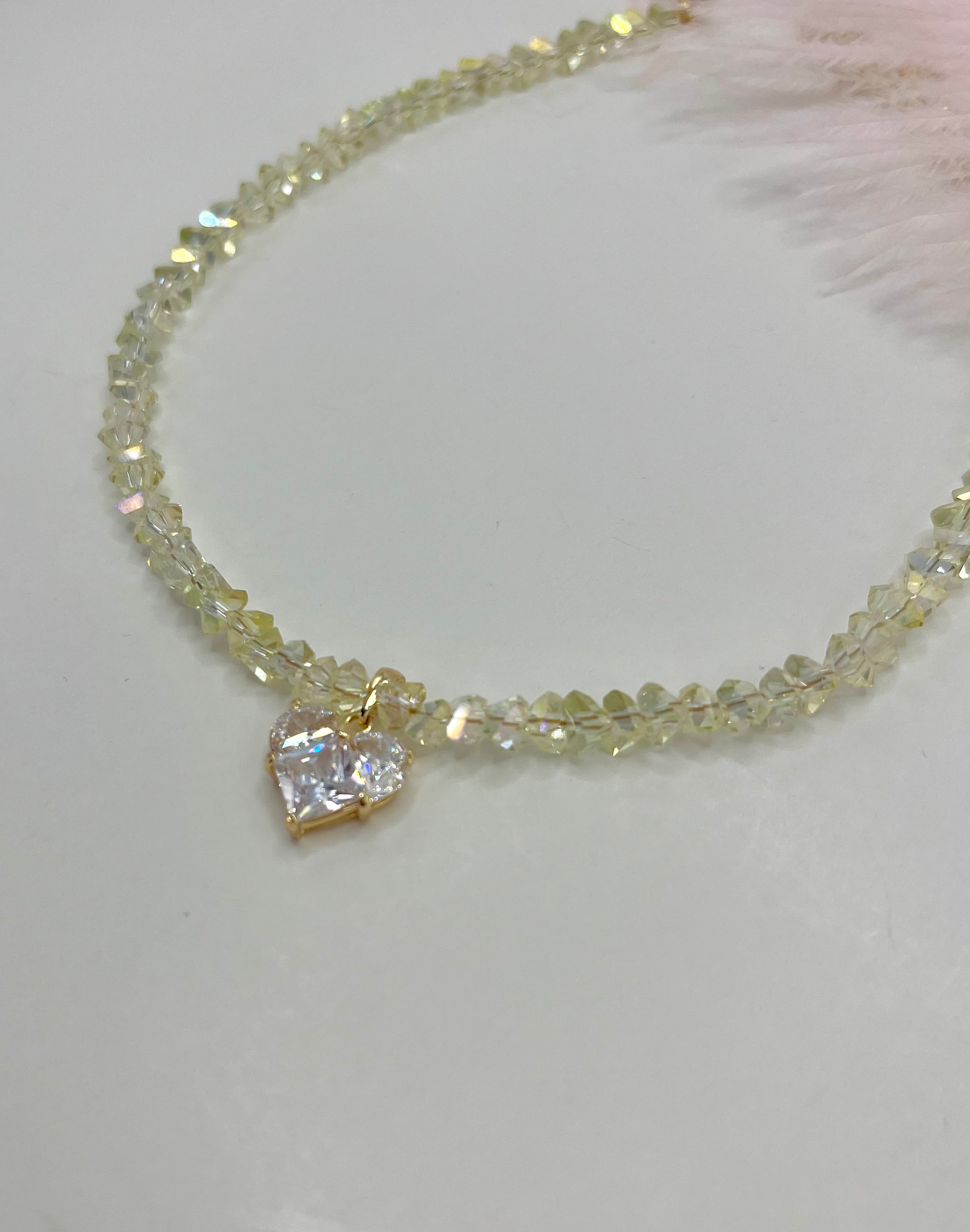 Crystal Glass Bead Choker: 18K Gold Heart Pendant
