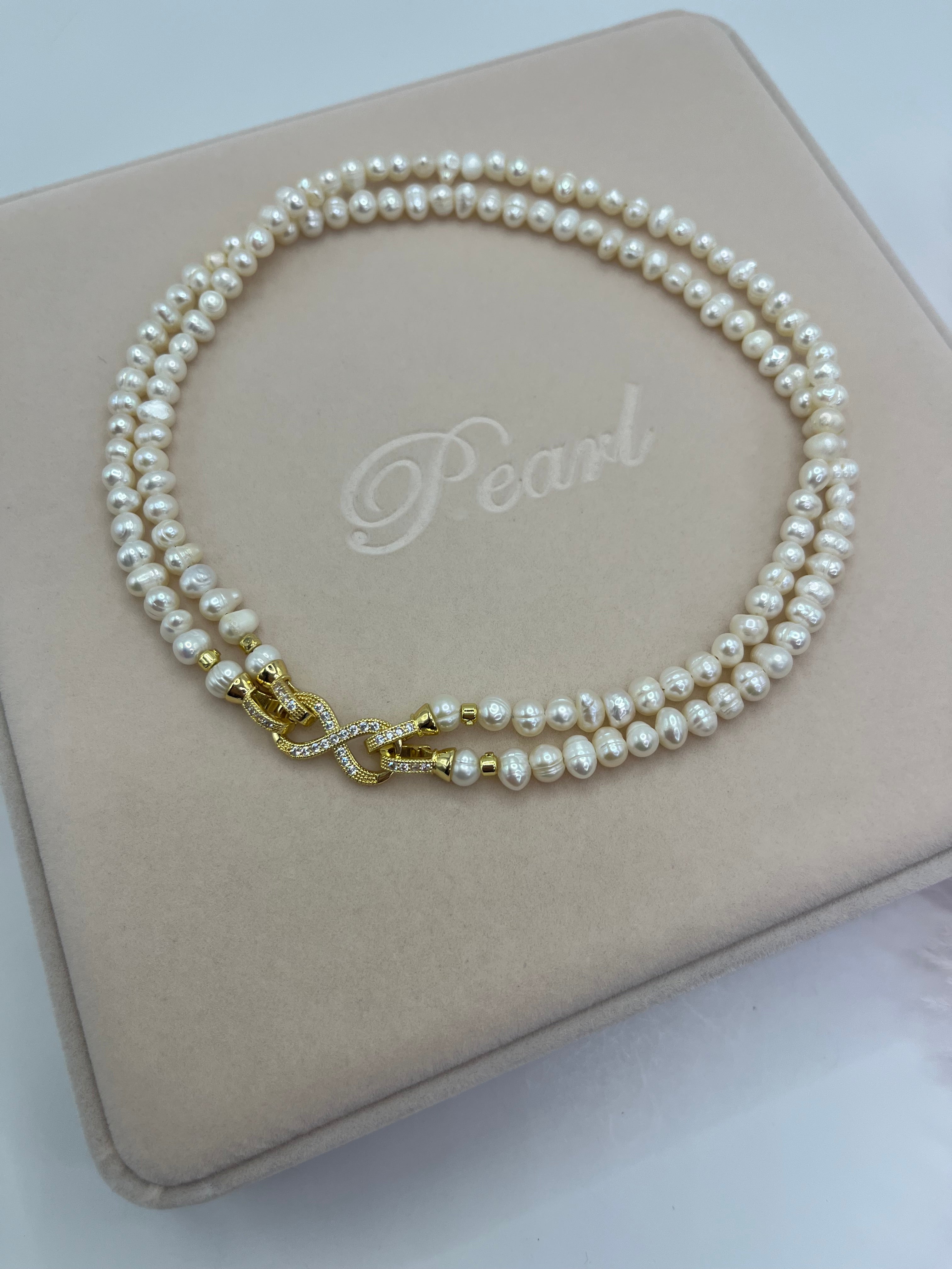 Pearl Choker Necklace : 18K Gold Plated Zirconia Clasp