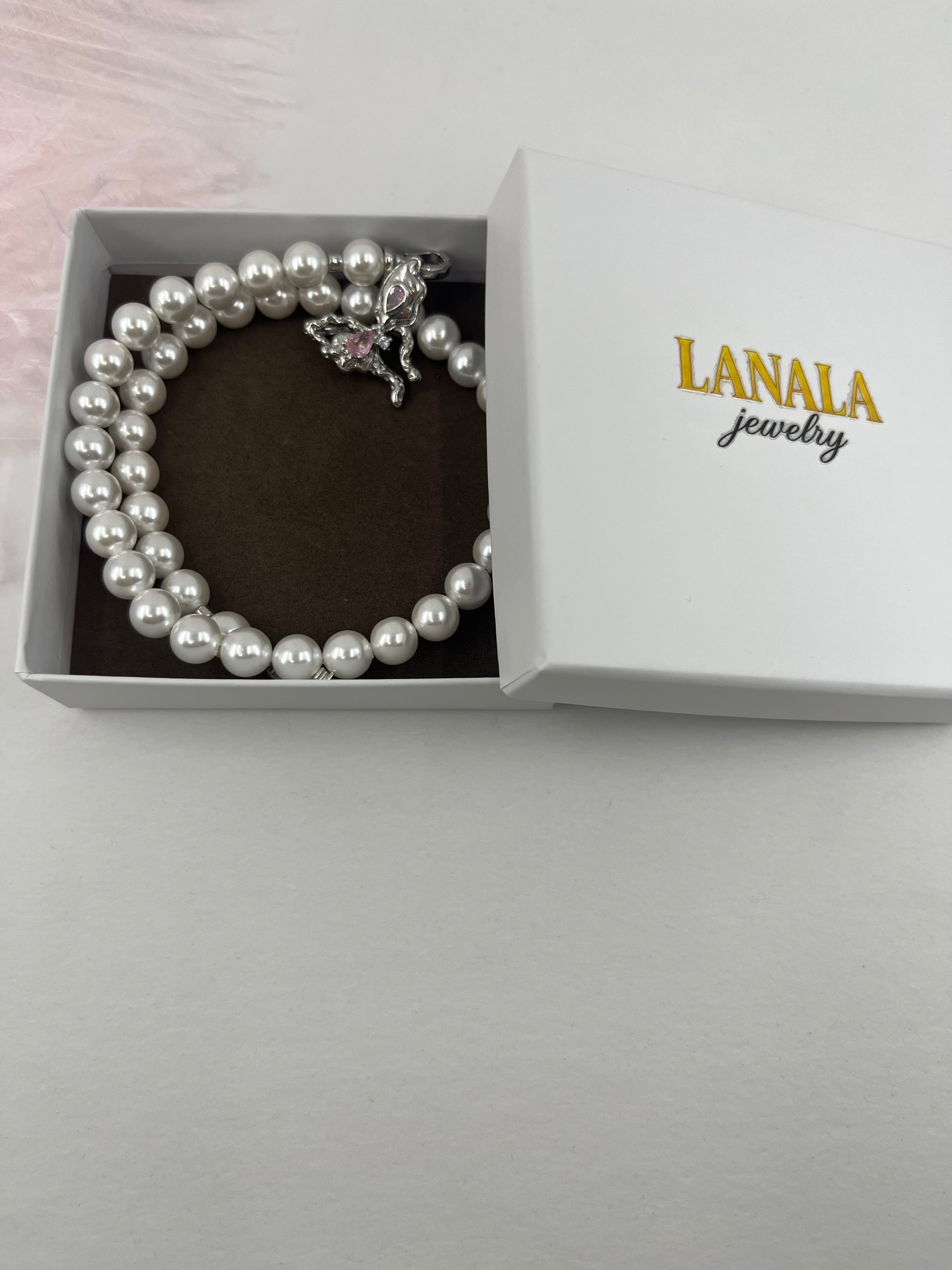 Shell Pearl Necklace with butterfly Clasp