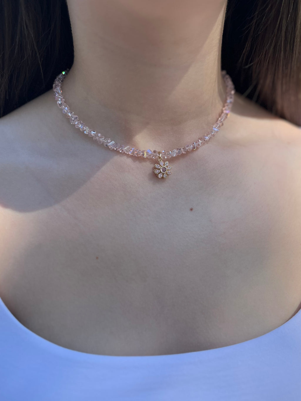 Flower Spinner Crystal Necklace, 18k gold plated