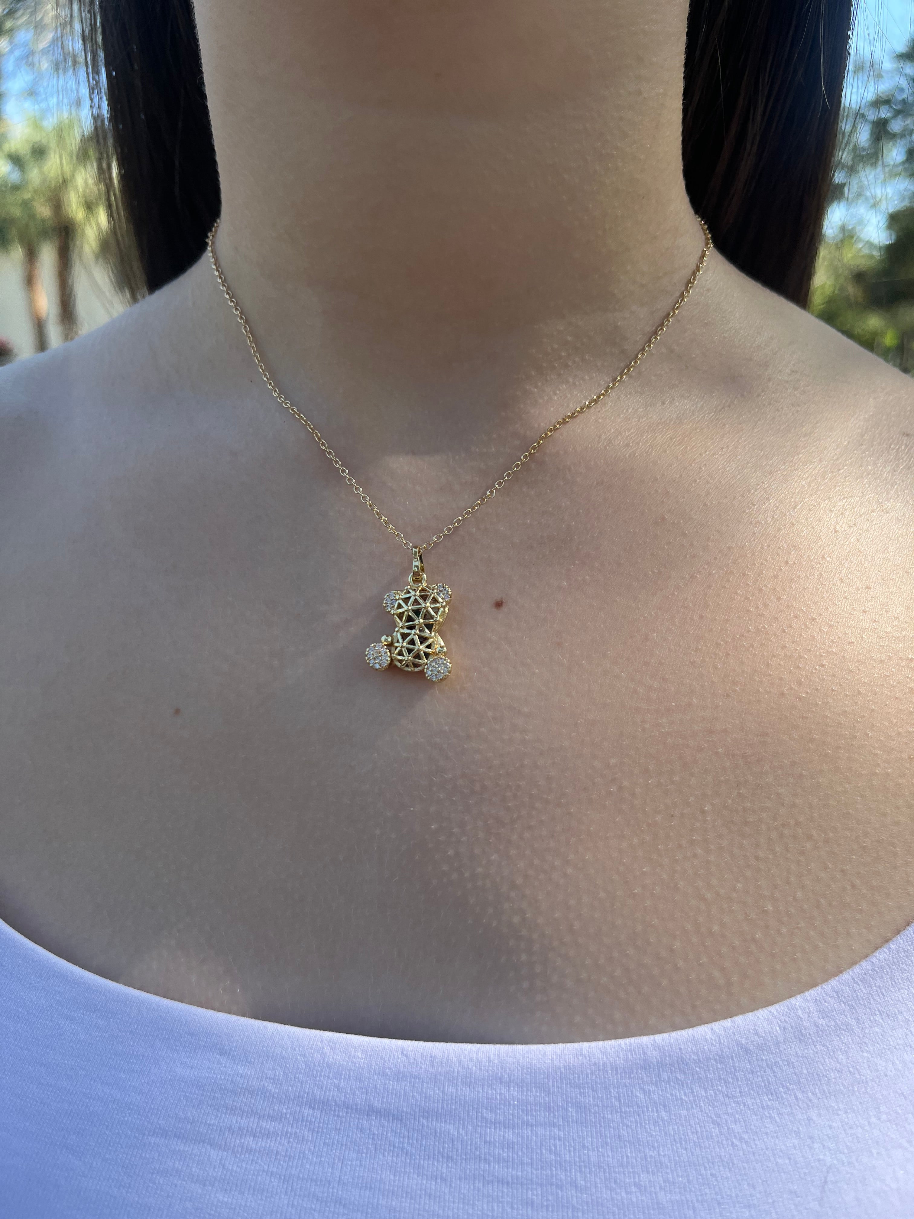 Teddy Bear Necklace, pendant  Real 16K Gold Plated