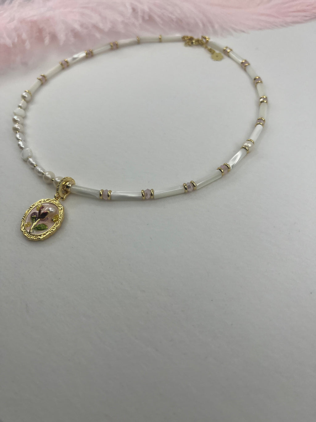 Natural Pearl and Trochus Shell Pendant Necklace, 18K Gold-Plated