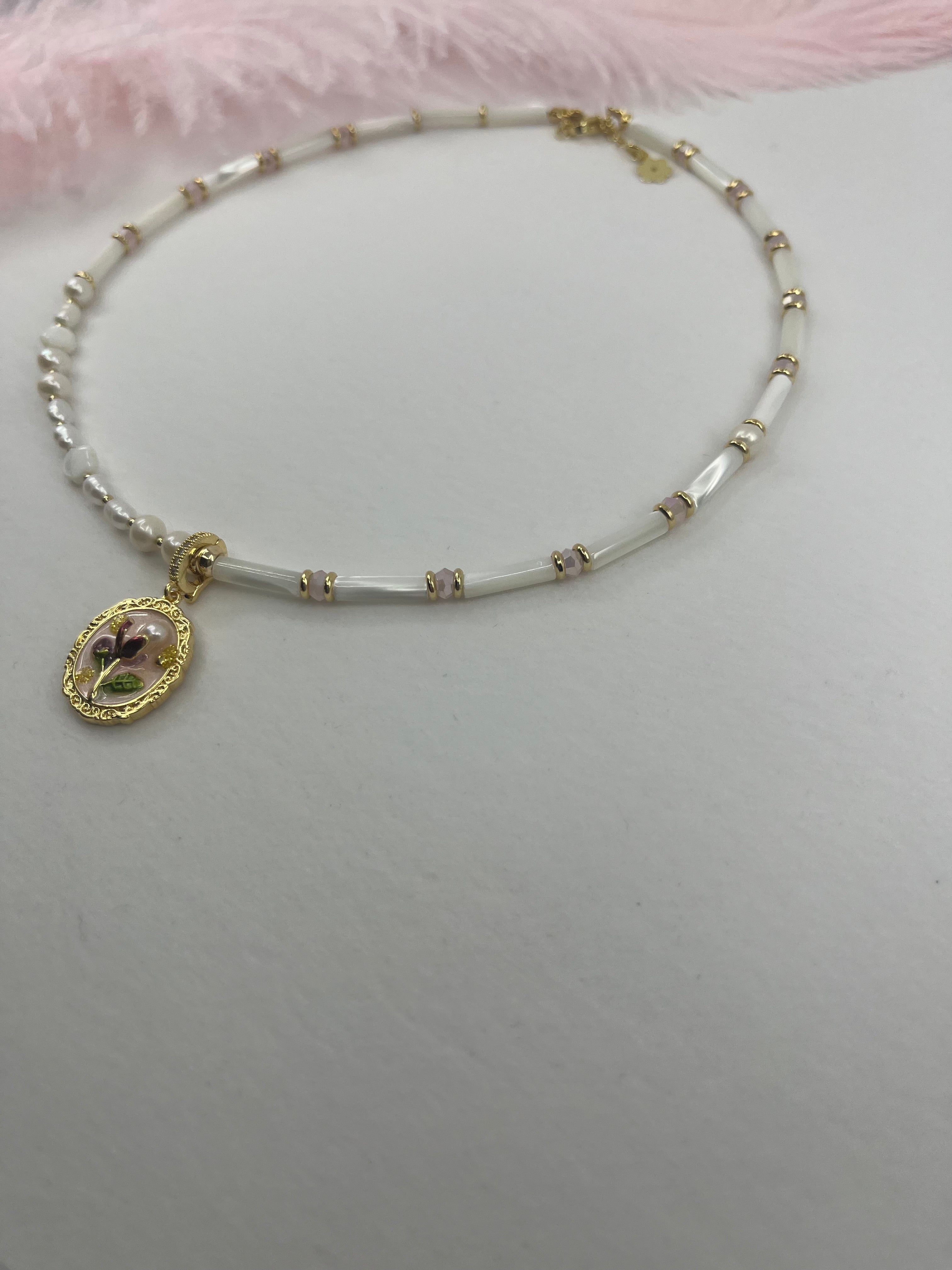 Natural Pearl and Trochus Shell Pendant Necklace, 18K Gold-Plated