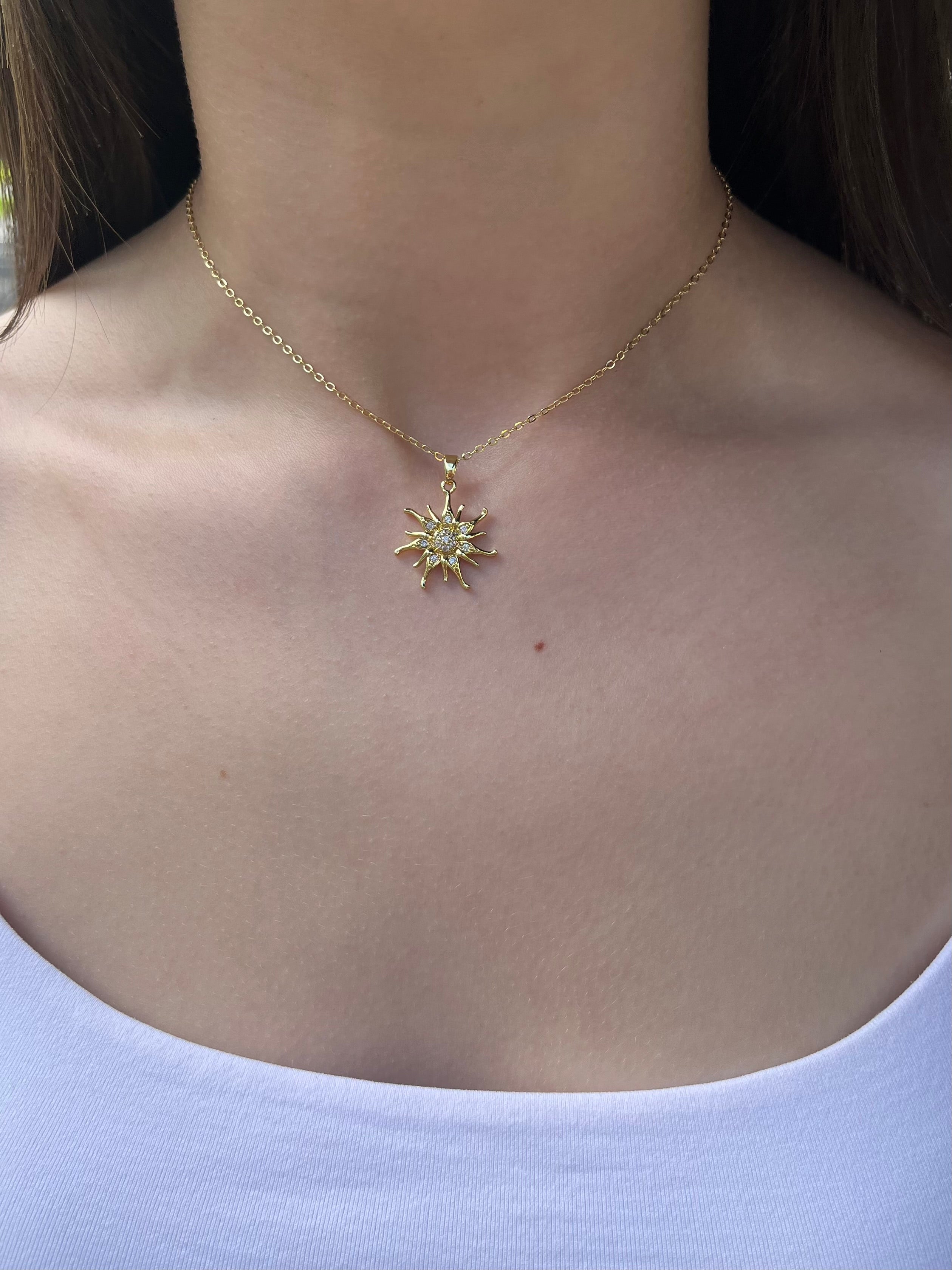 Sun Choker Necklace, Real 18K Gold Plated