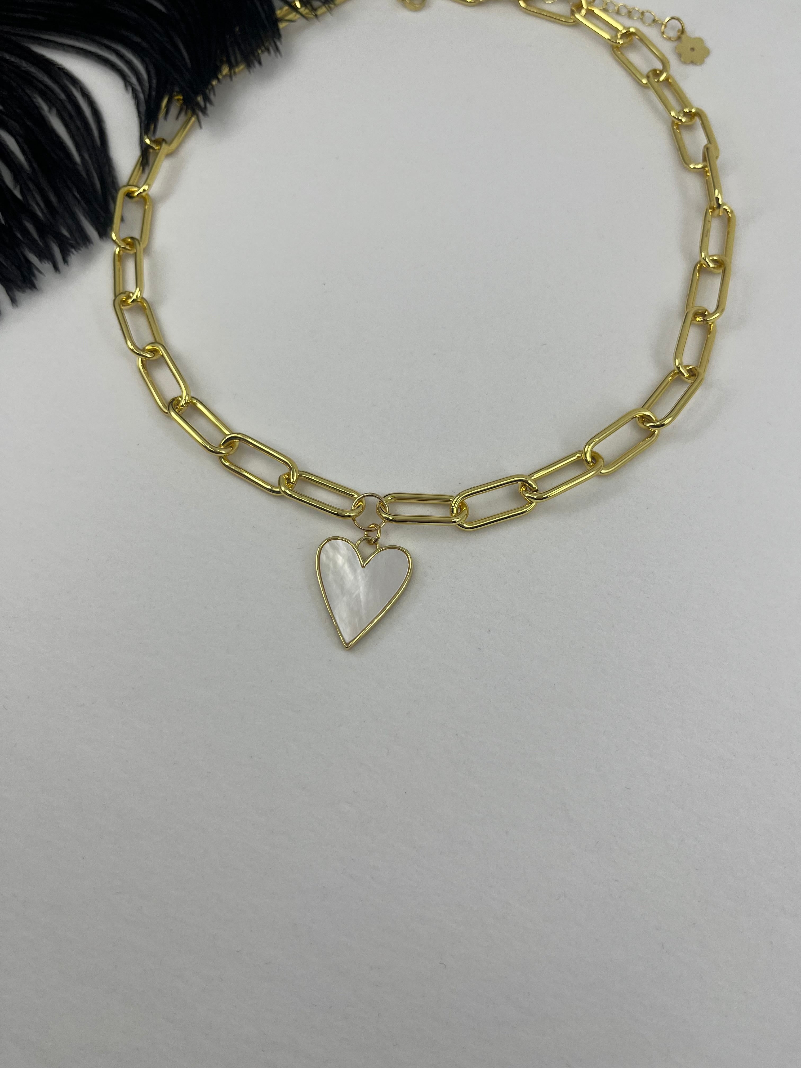 18K Gold Chunky Chain Necklace with heart