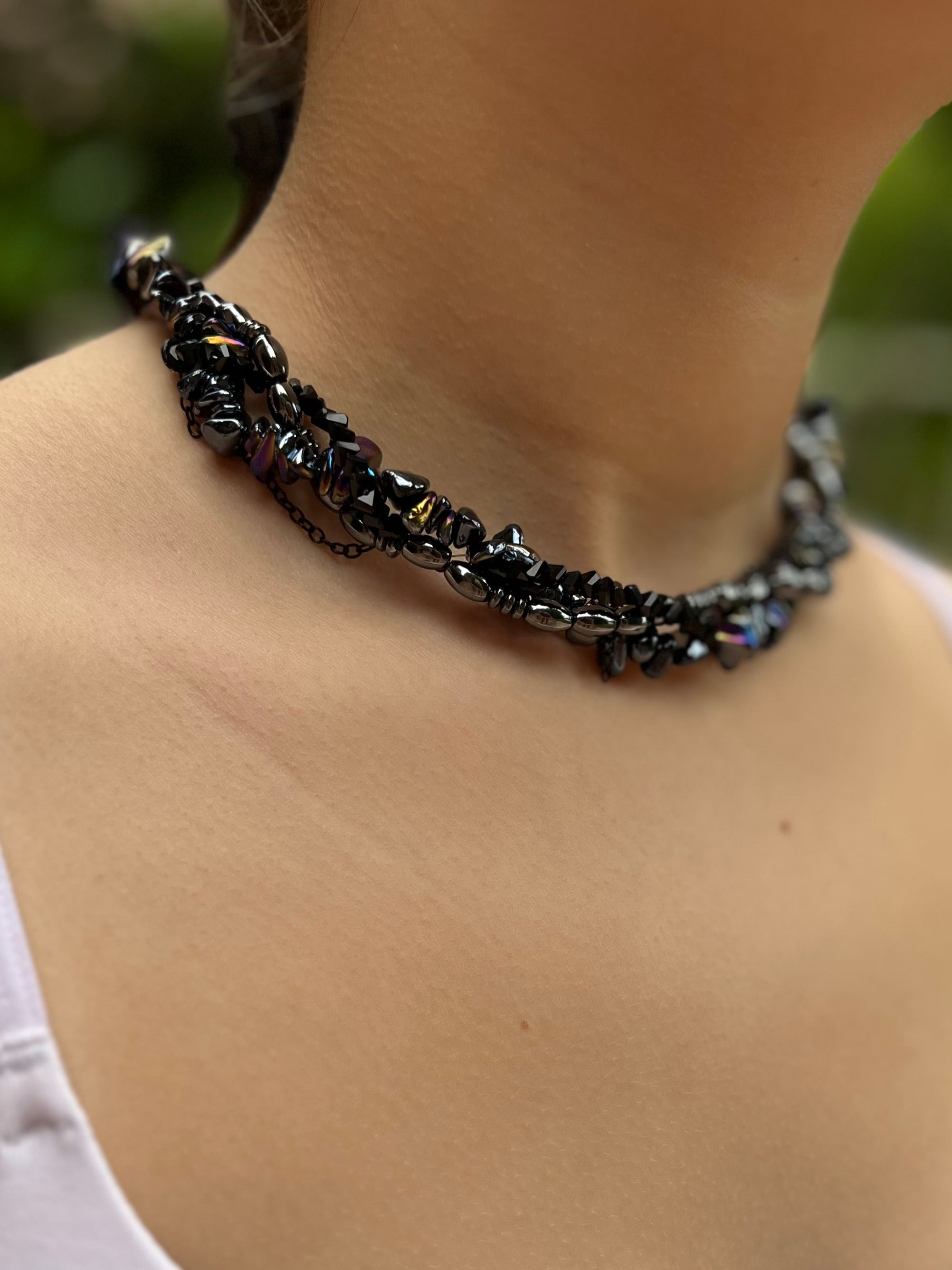 Layered Hematite choker necklace