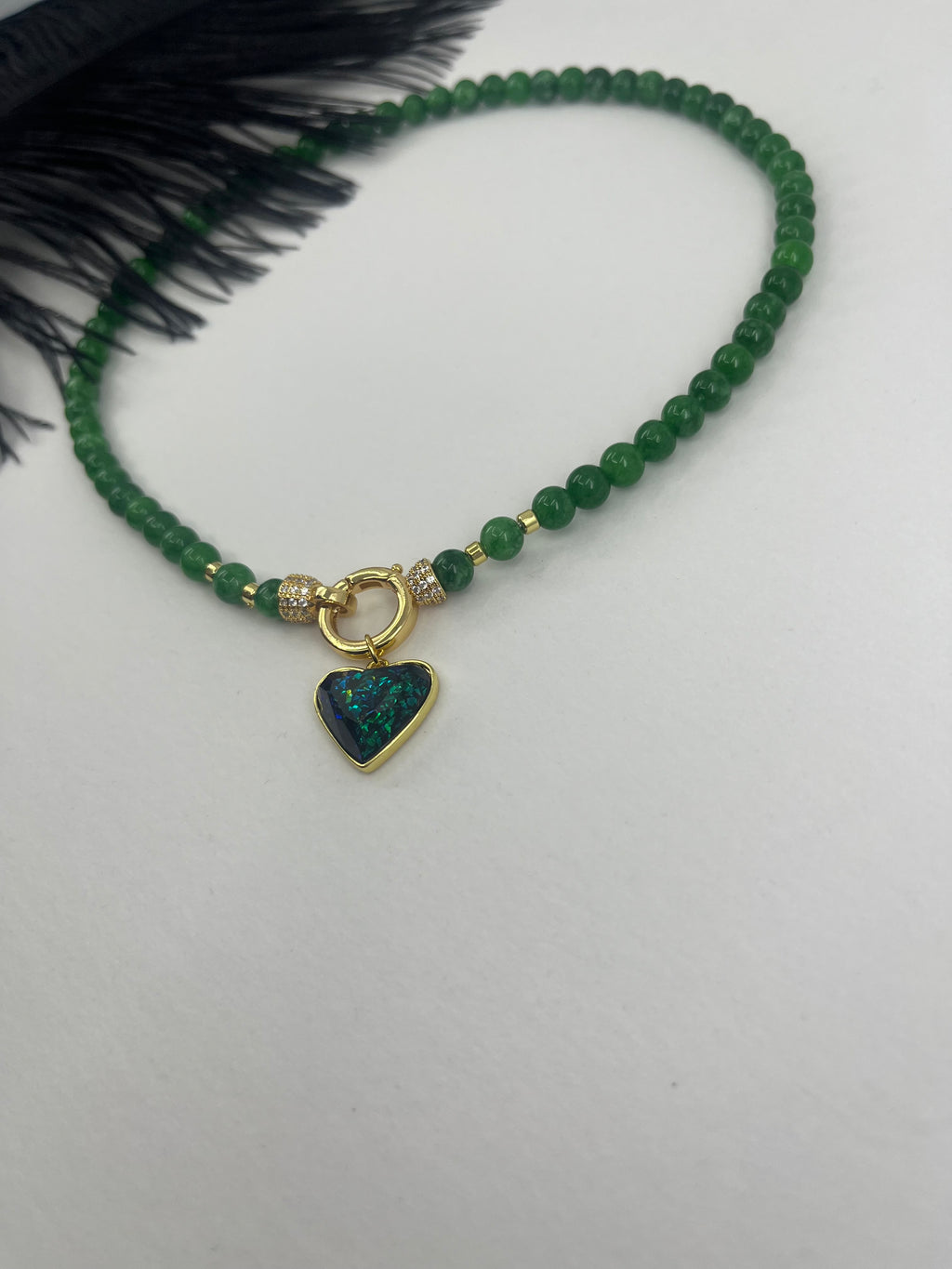 Natural Green Jade Necklace with Heart Pendant