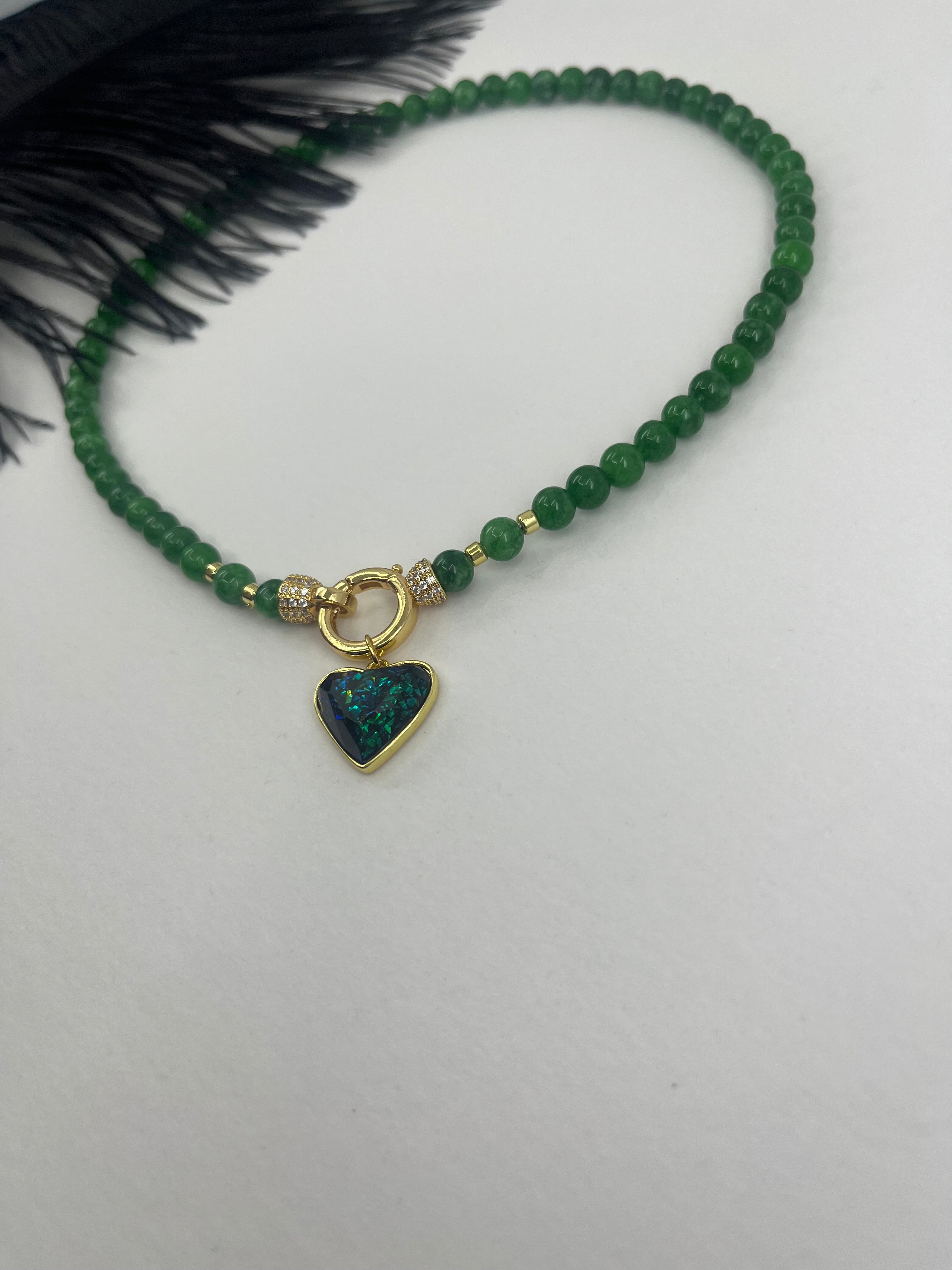 Natural Green Jade Necklace with Heart Pendant