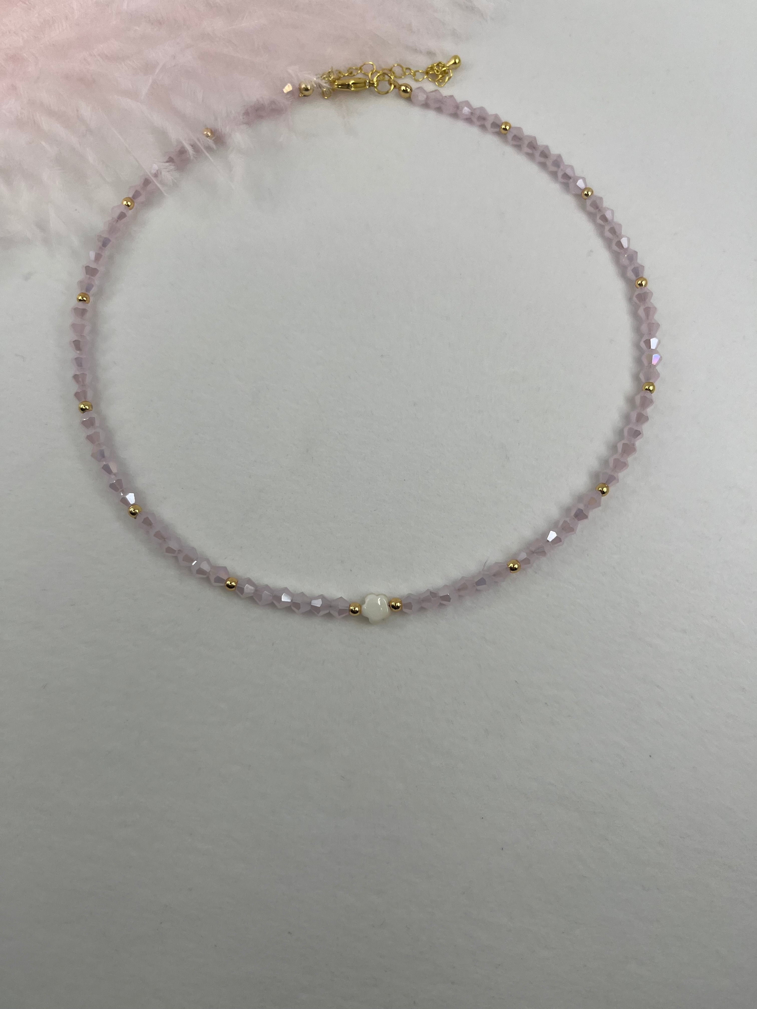 Pink Crystal Choker Necklace – 18K Gold Plated clasp