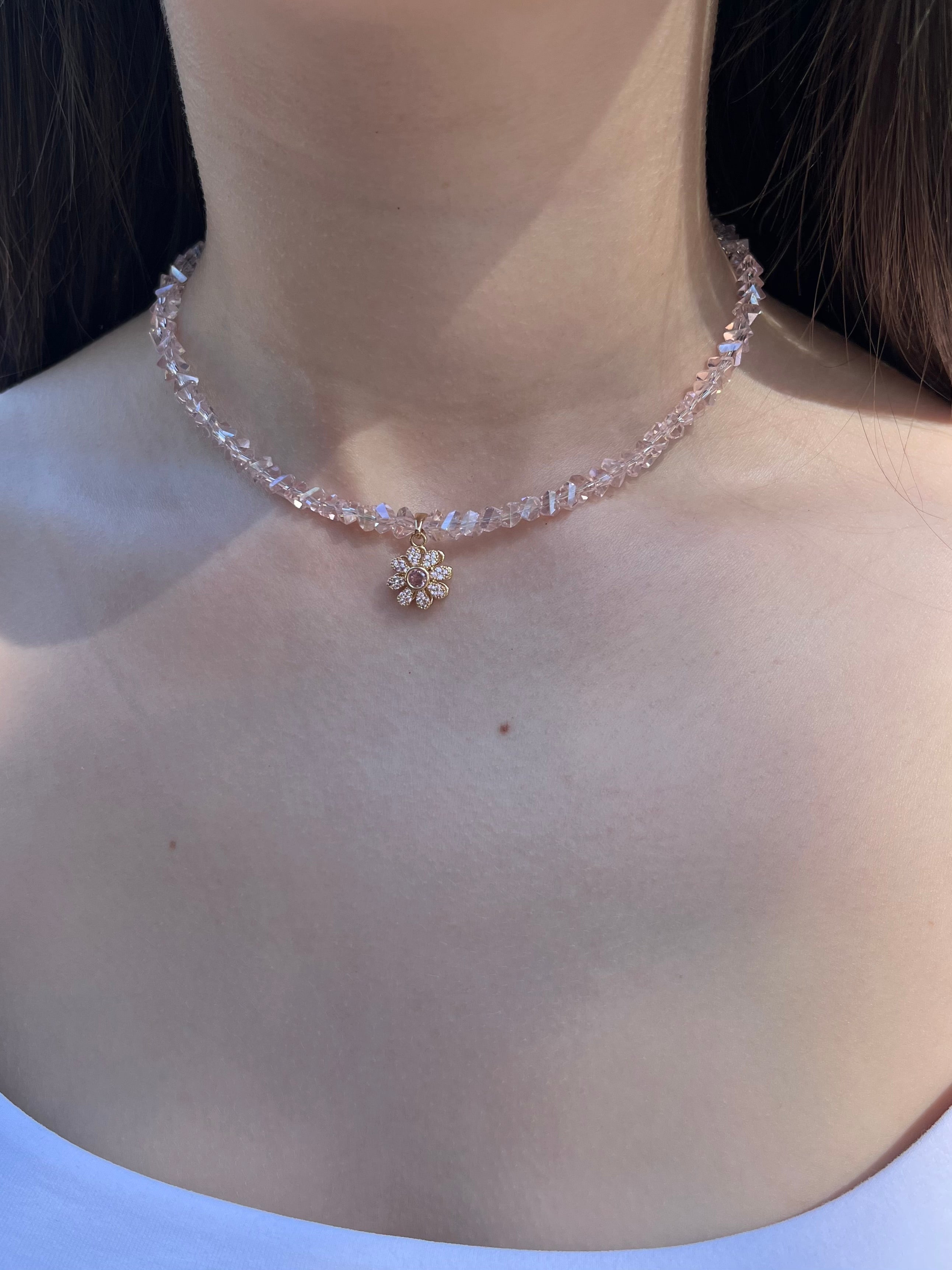 Flower Spinner Crystal Necklace, 18k gold plated