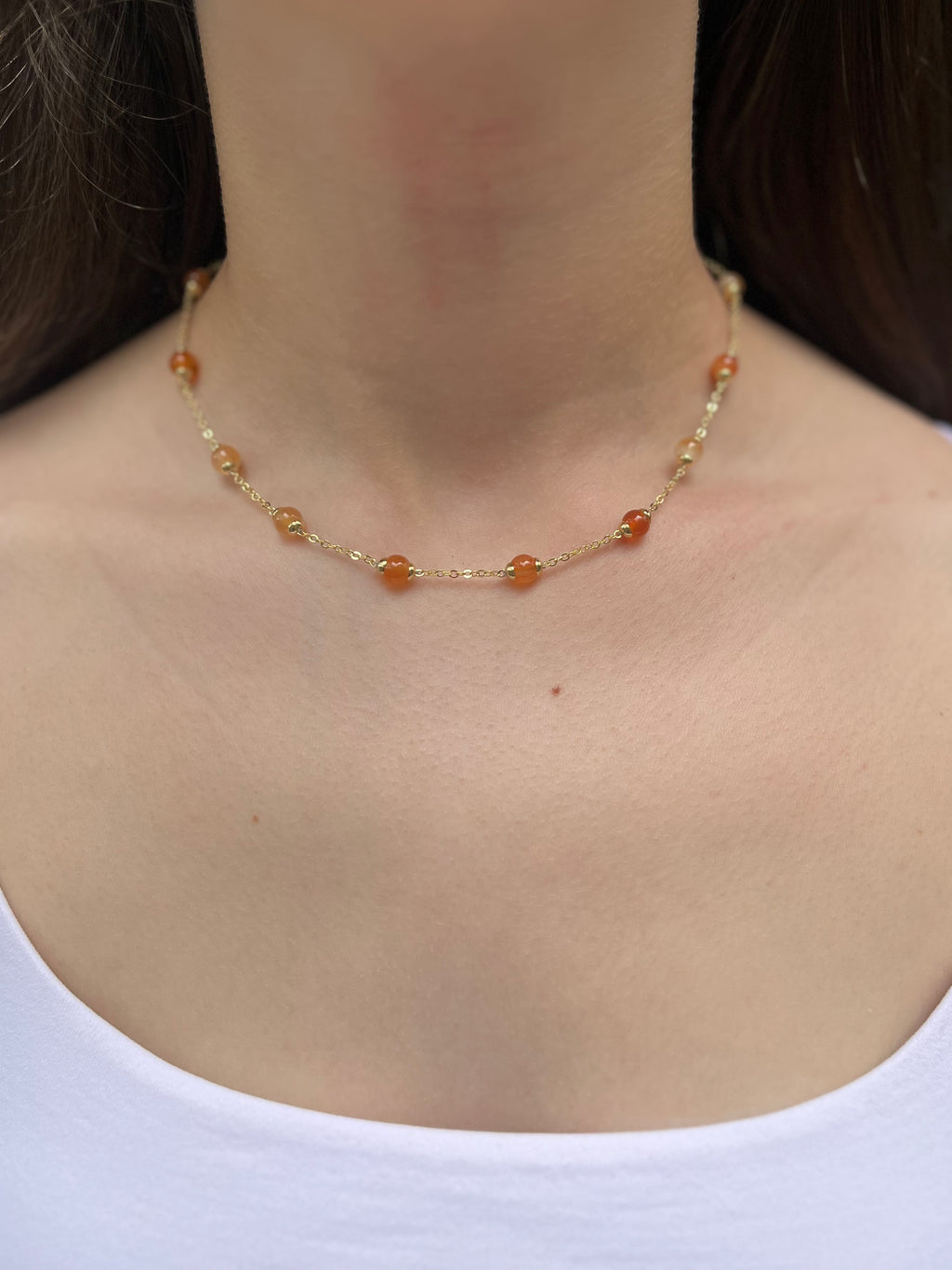 Natural Carnelian Necklace with 18K Gold chain