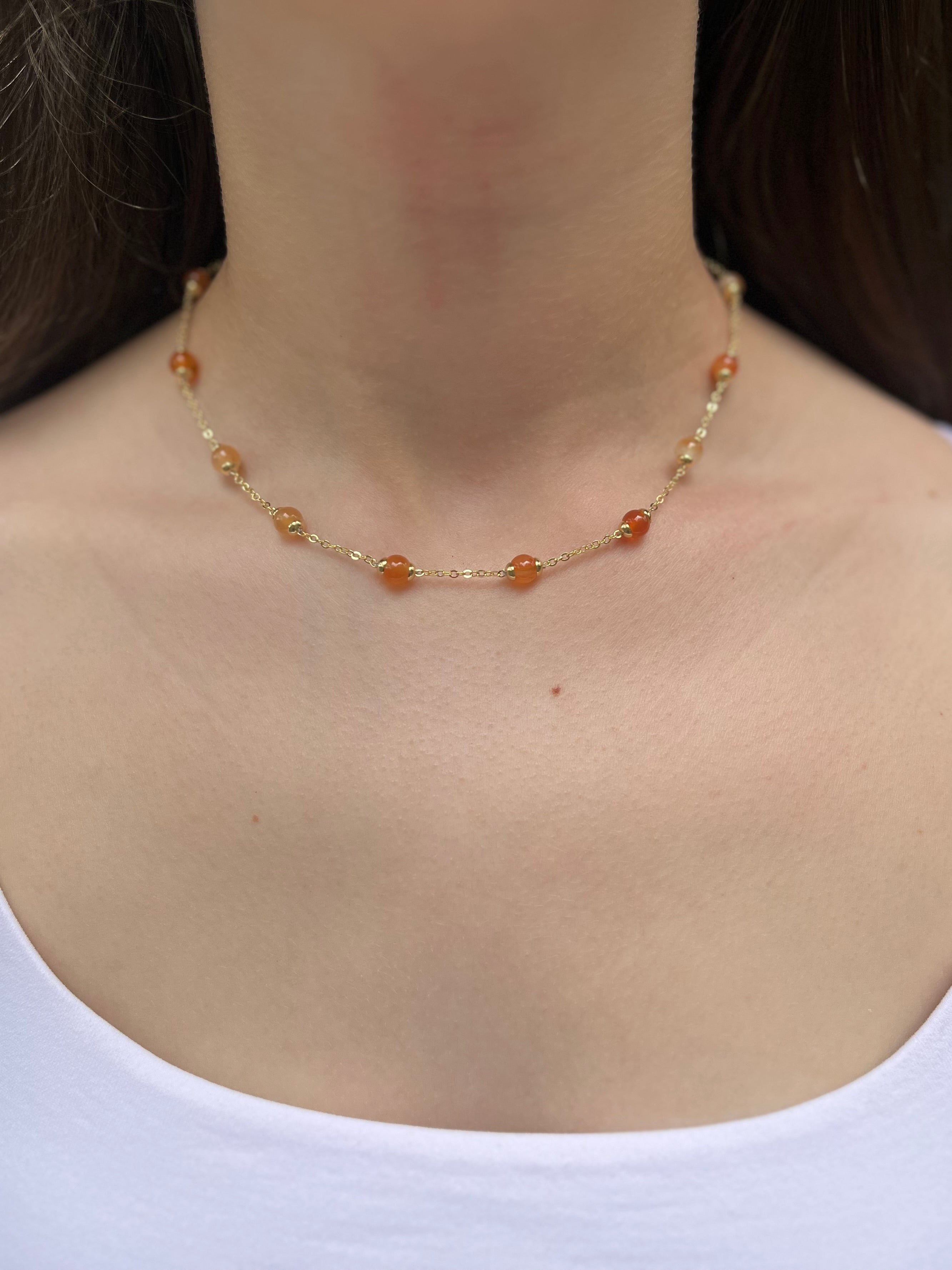 Natural Carnelian Necklace with 18K Gold chain