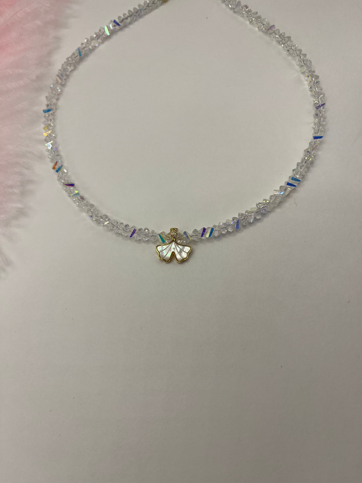 Crystal Glass Bead Choker: 18K Gold Pendant Mermaid Tail