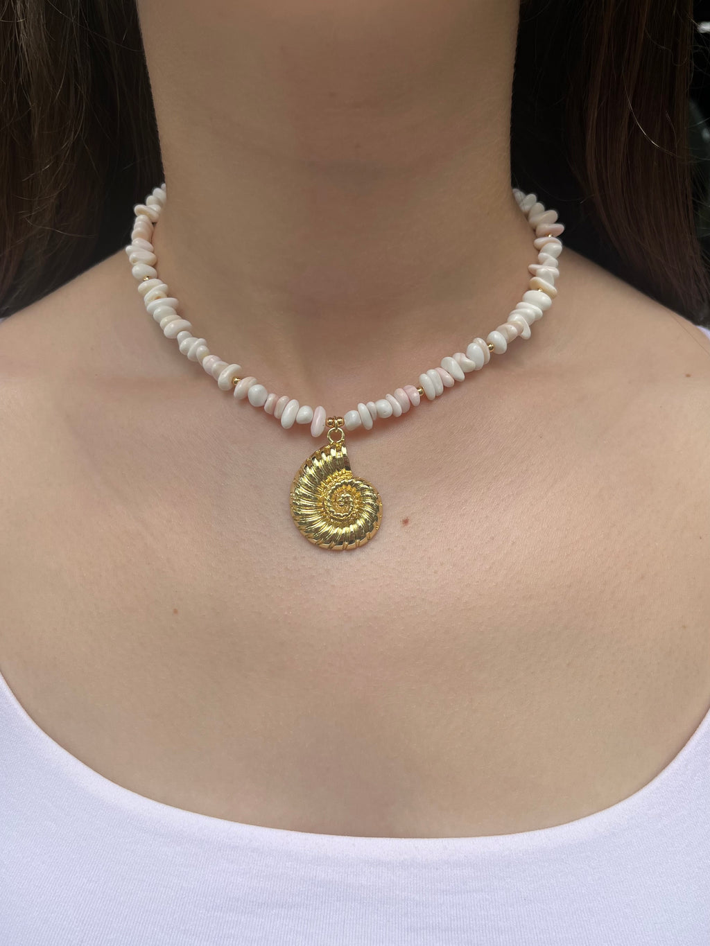 Natural Shell Necklace with Conch Charm, 18K Gold Plated