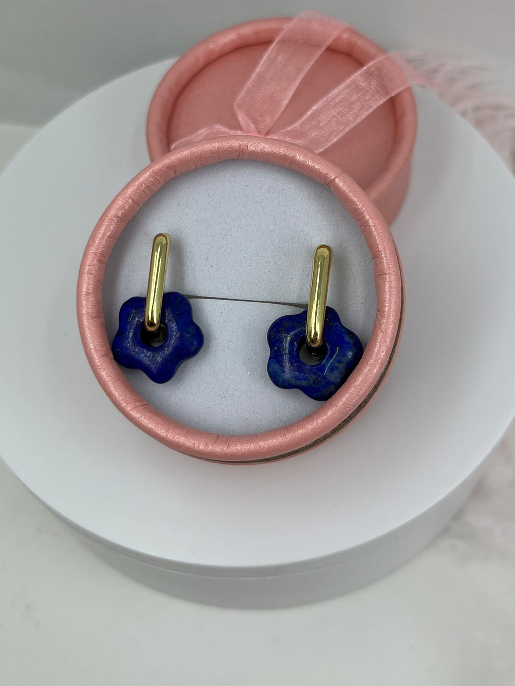 Lapis flower Earrings, 18K Gold Plated