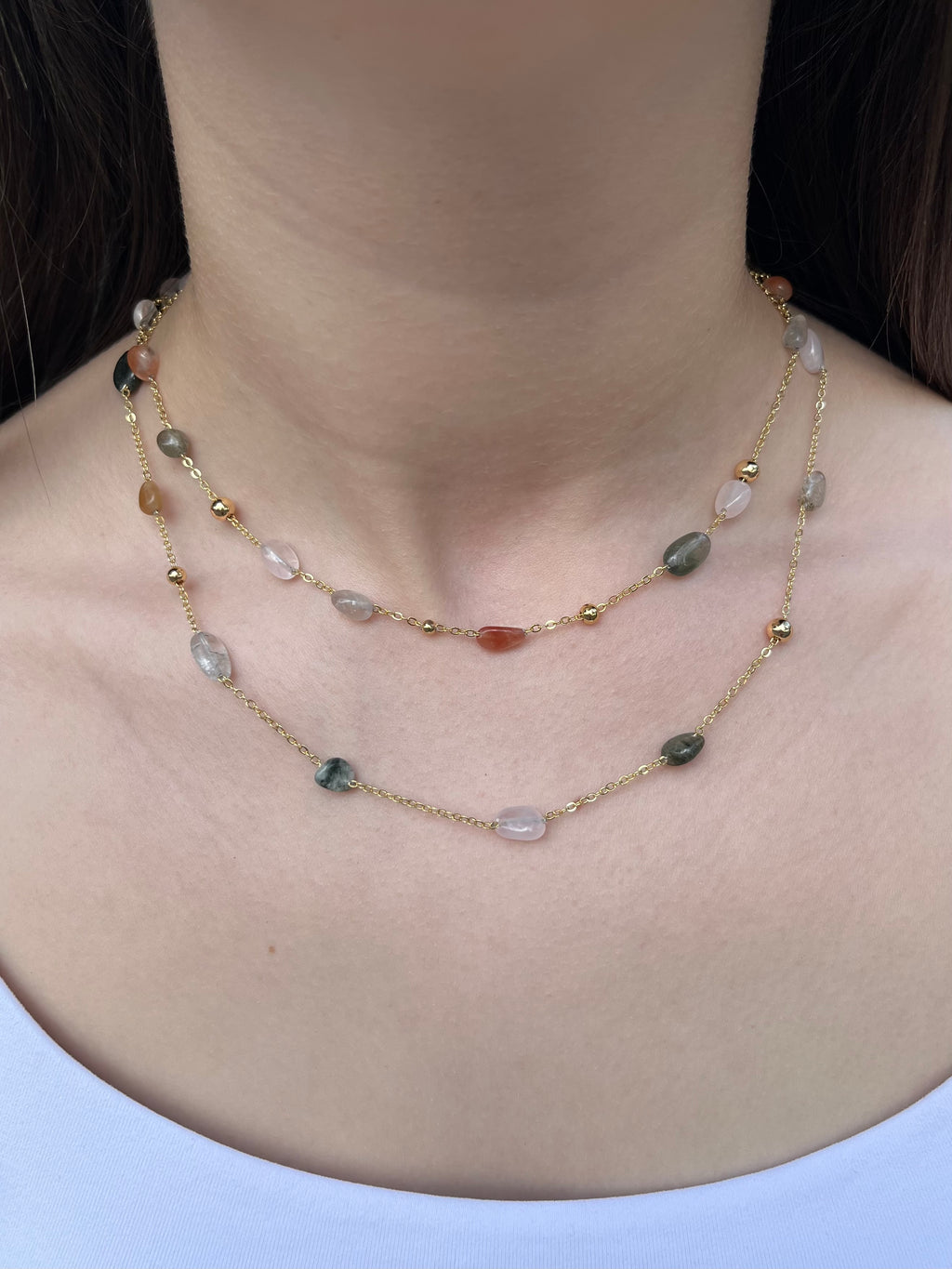 Layered Rutilated Quartz Necklace: 18K Gold Plated Chain