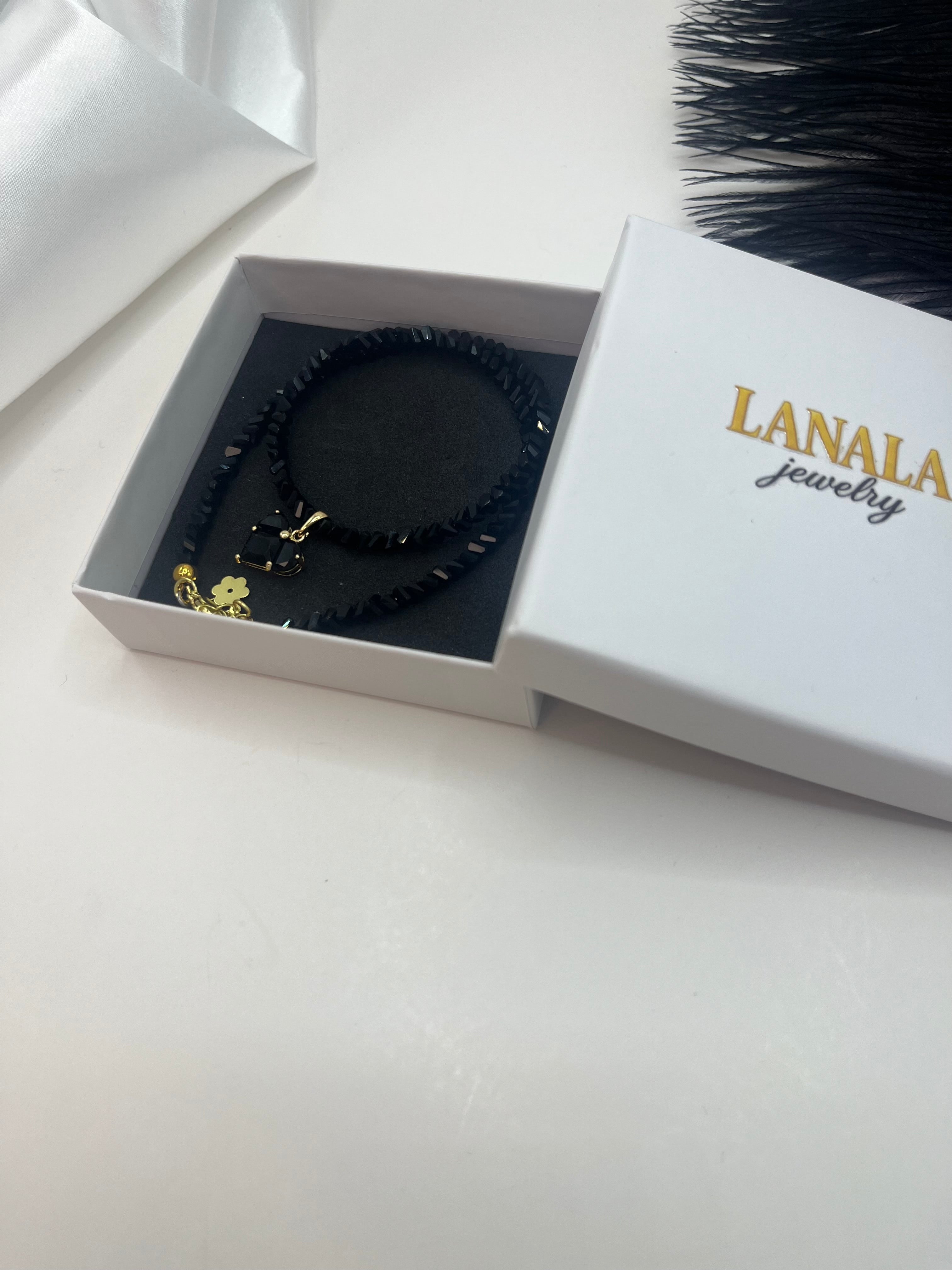 Heart Black Crystal Choker Necklace – 18K Gold Plated, Cubic Zirconia, Nickel Free
