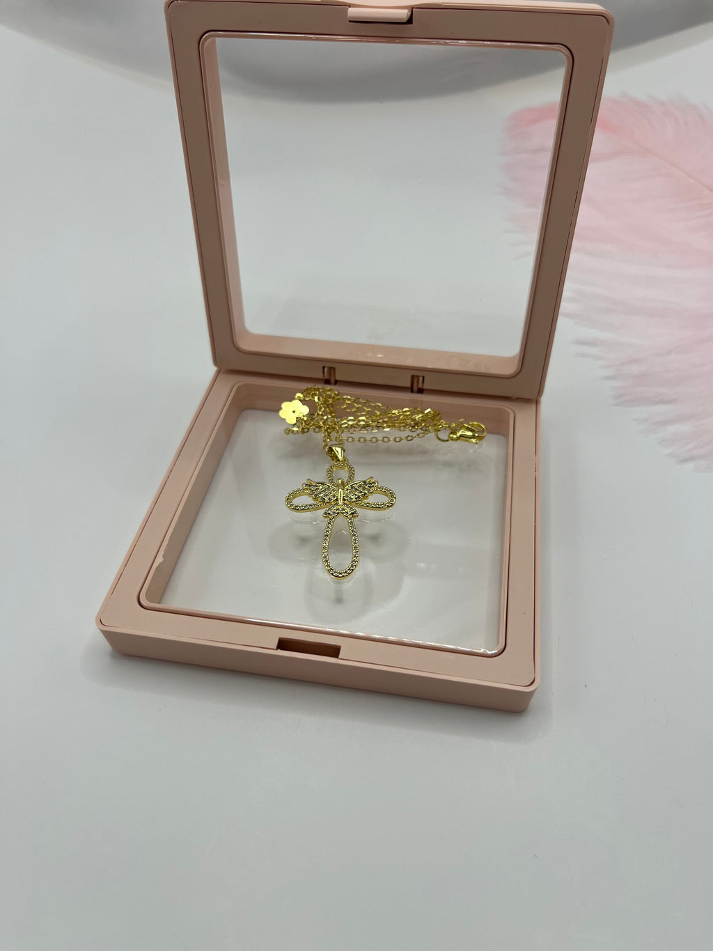 Cross with bird Necklace, Real 18K Gold Plated