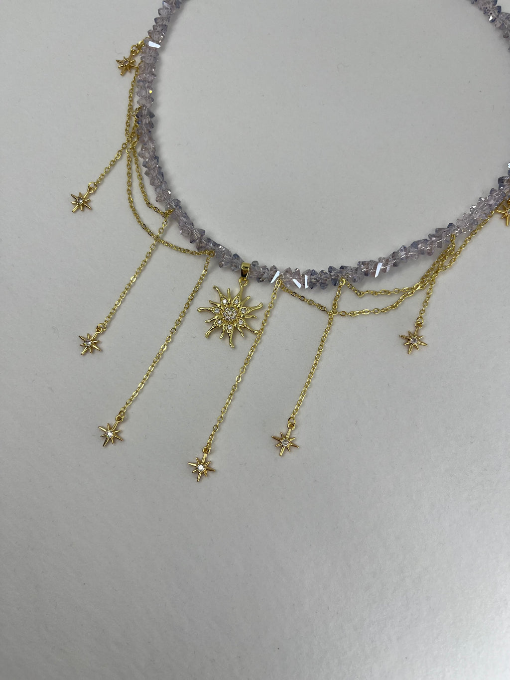 Handmade Crystal Sun & Star Necklace, 18K Gold Plated