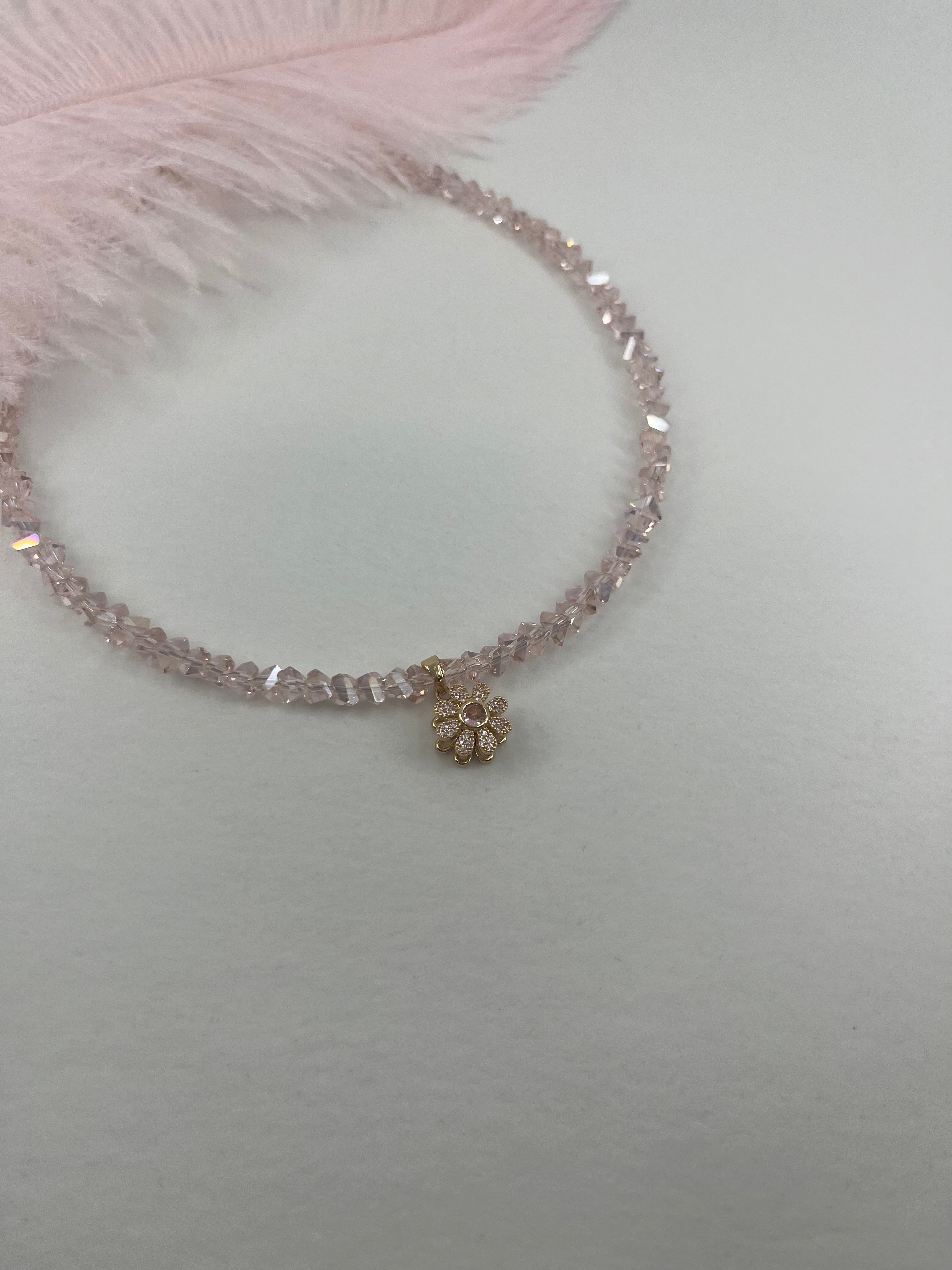 Flower Spinner Crystal Necklace, 18k gold plated