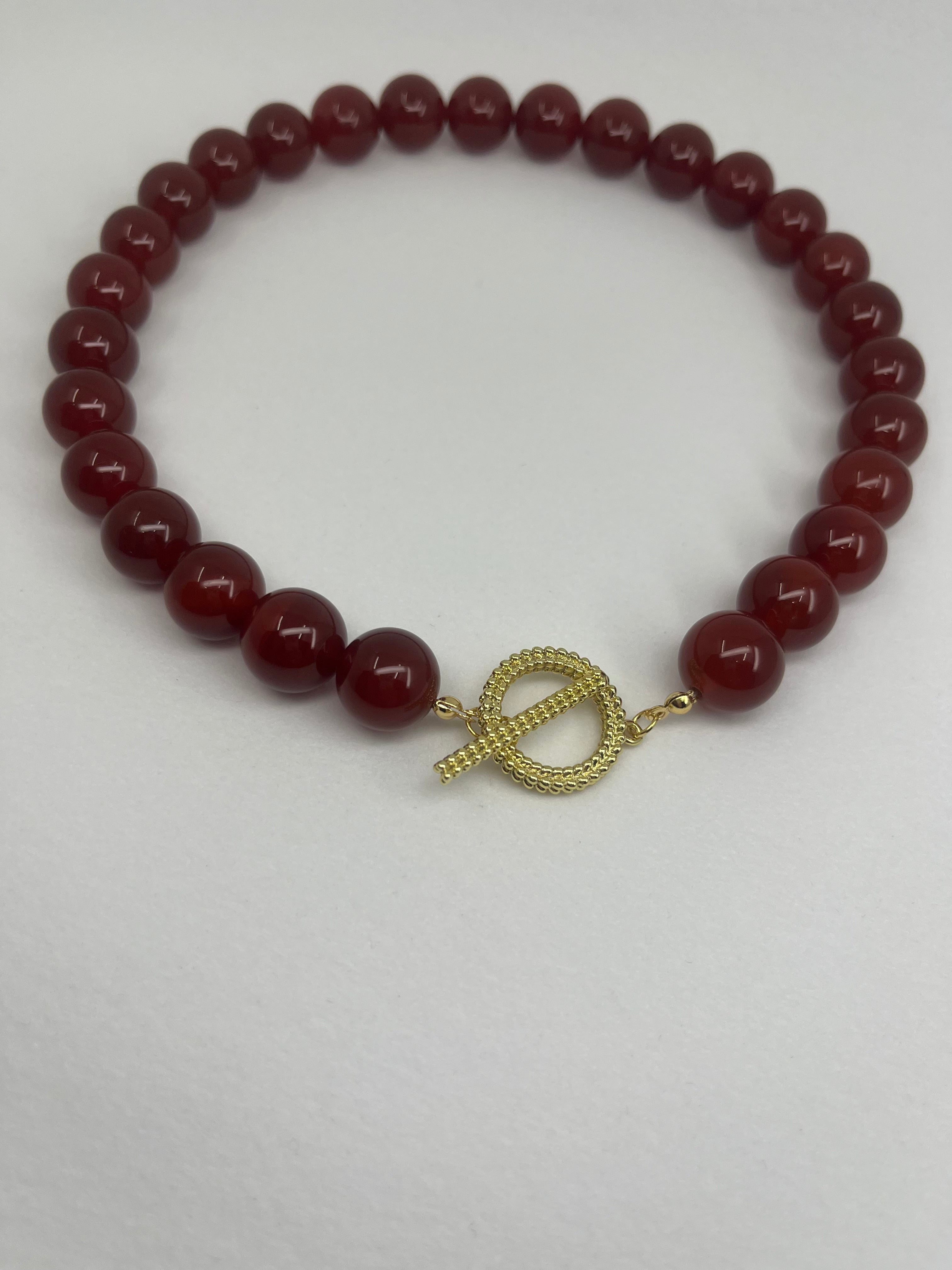 Natural Carnelian Necklace, 18K Gold Plated Clasp