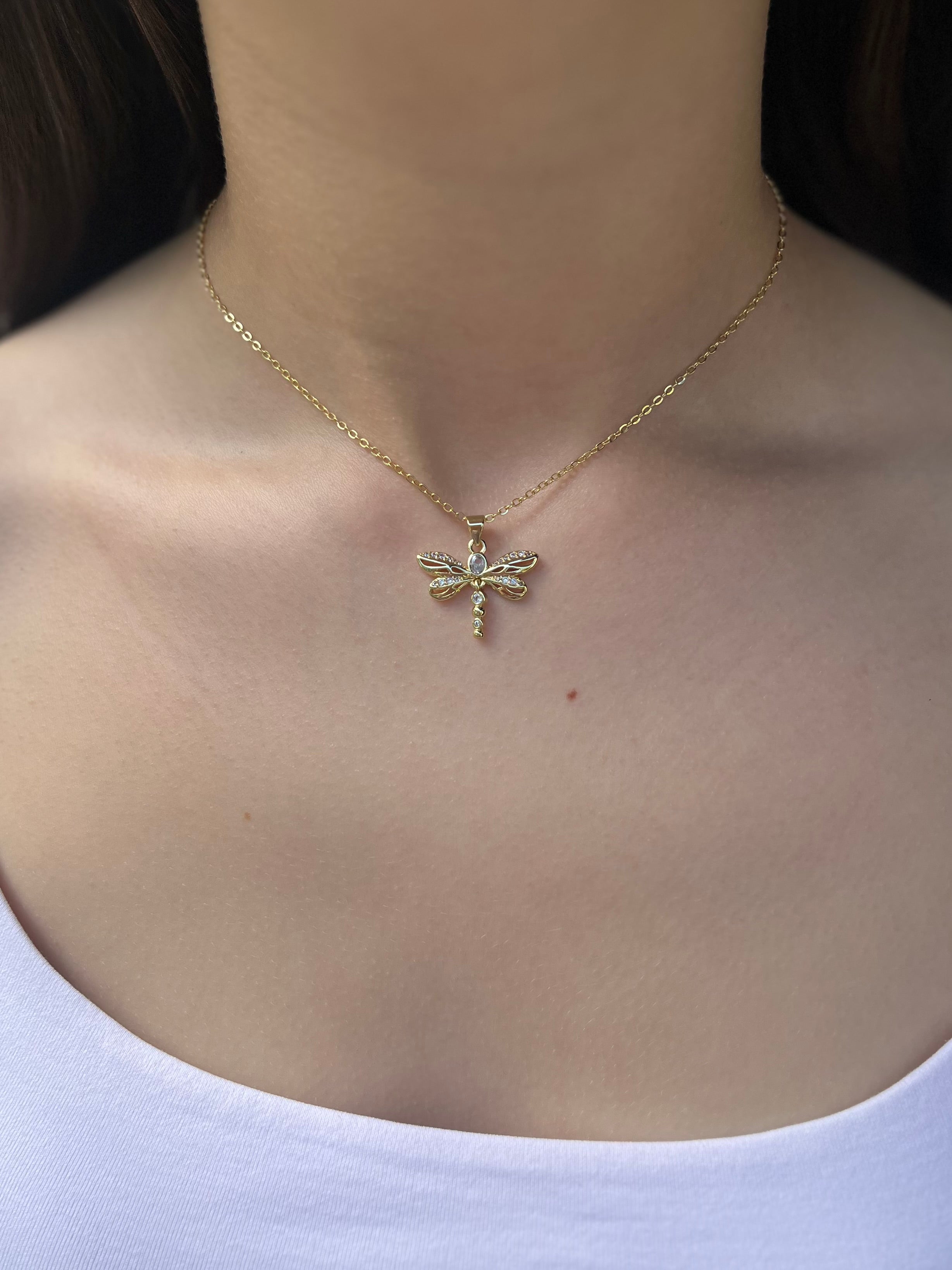 Dragonfly Choker Necklace, Real 18K Gold Plated