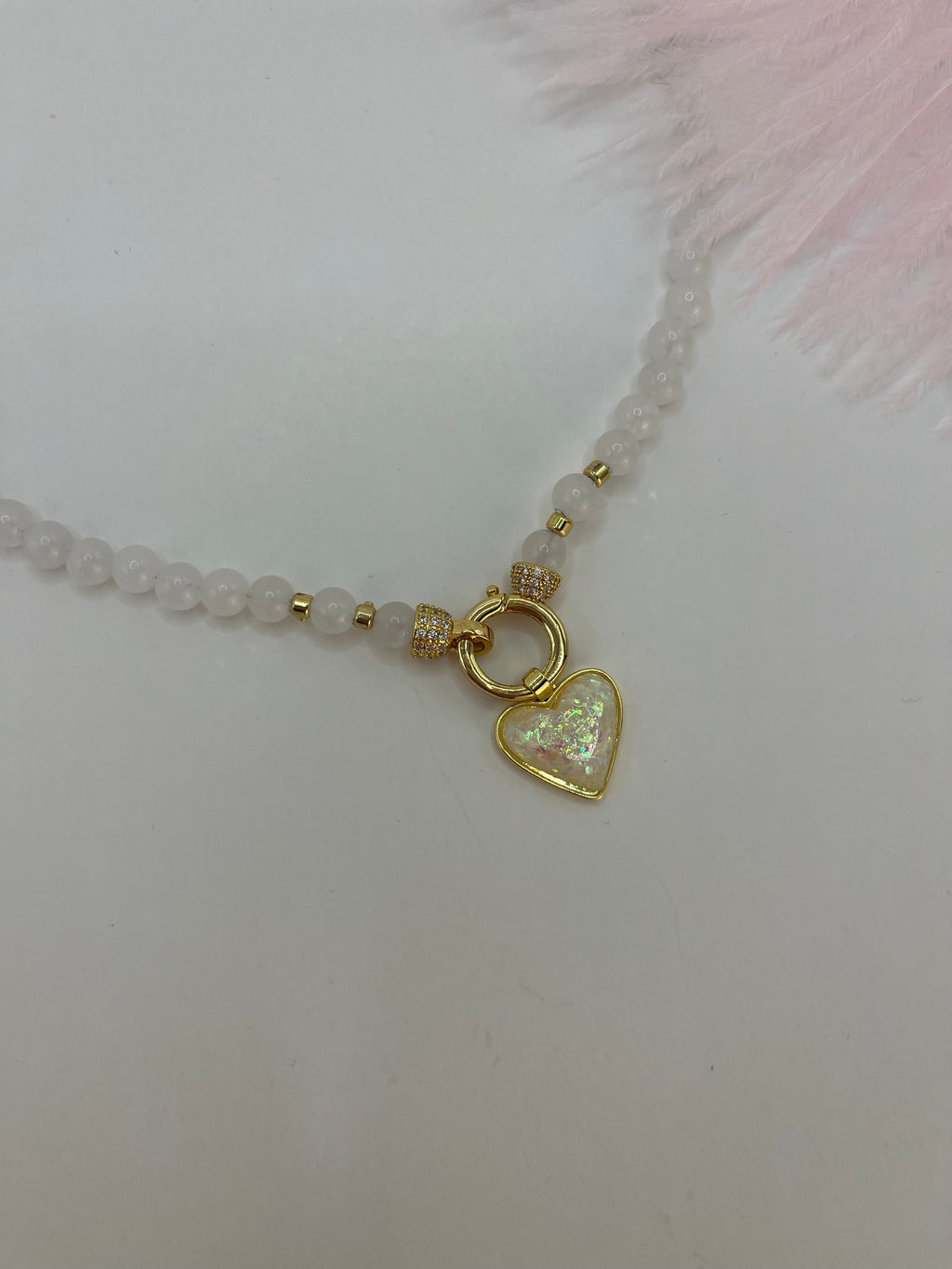 Natural White Jade Necklace with Heart Pendant