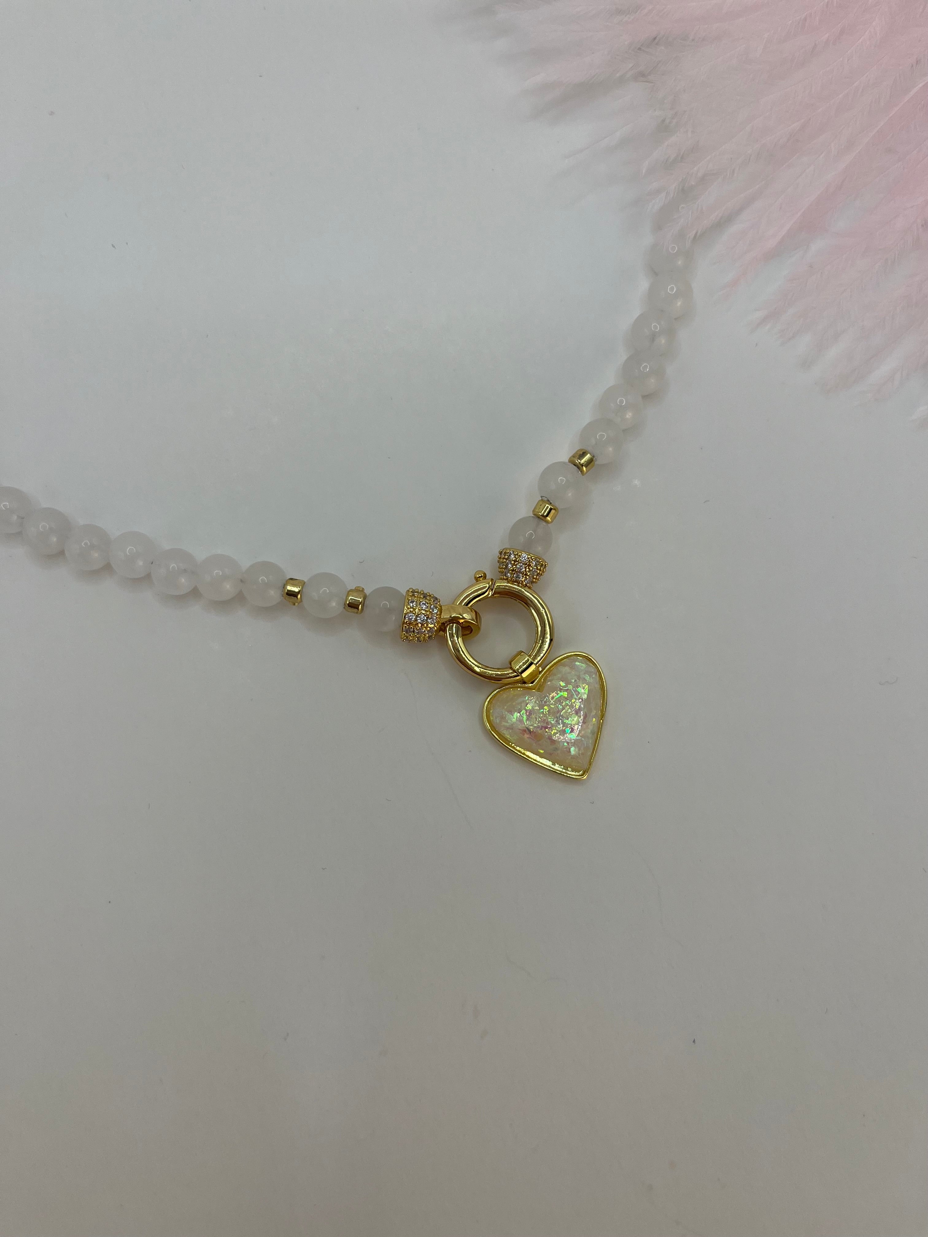 Natural White Jade Necklace with Heart Pendant