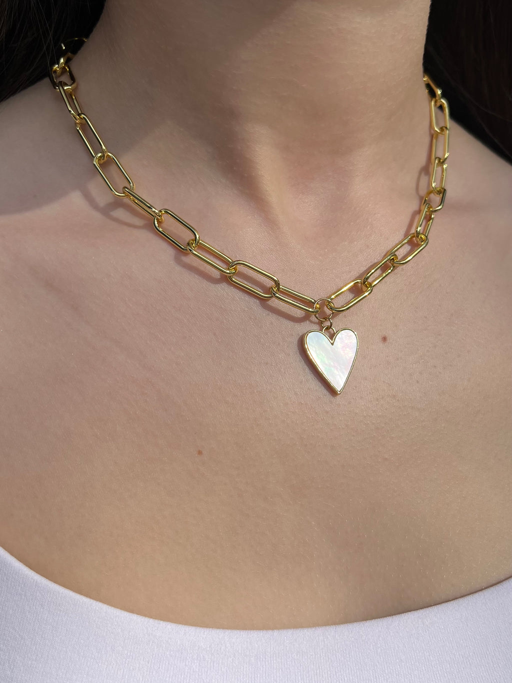 18K Gold Chunky Chain Necklace with heart
