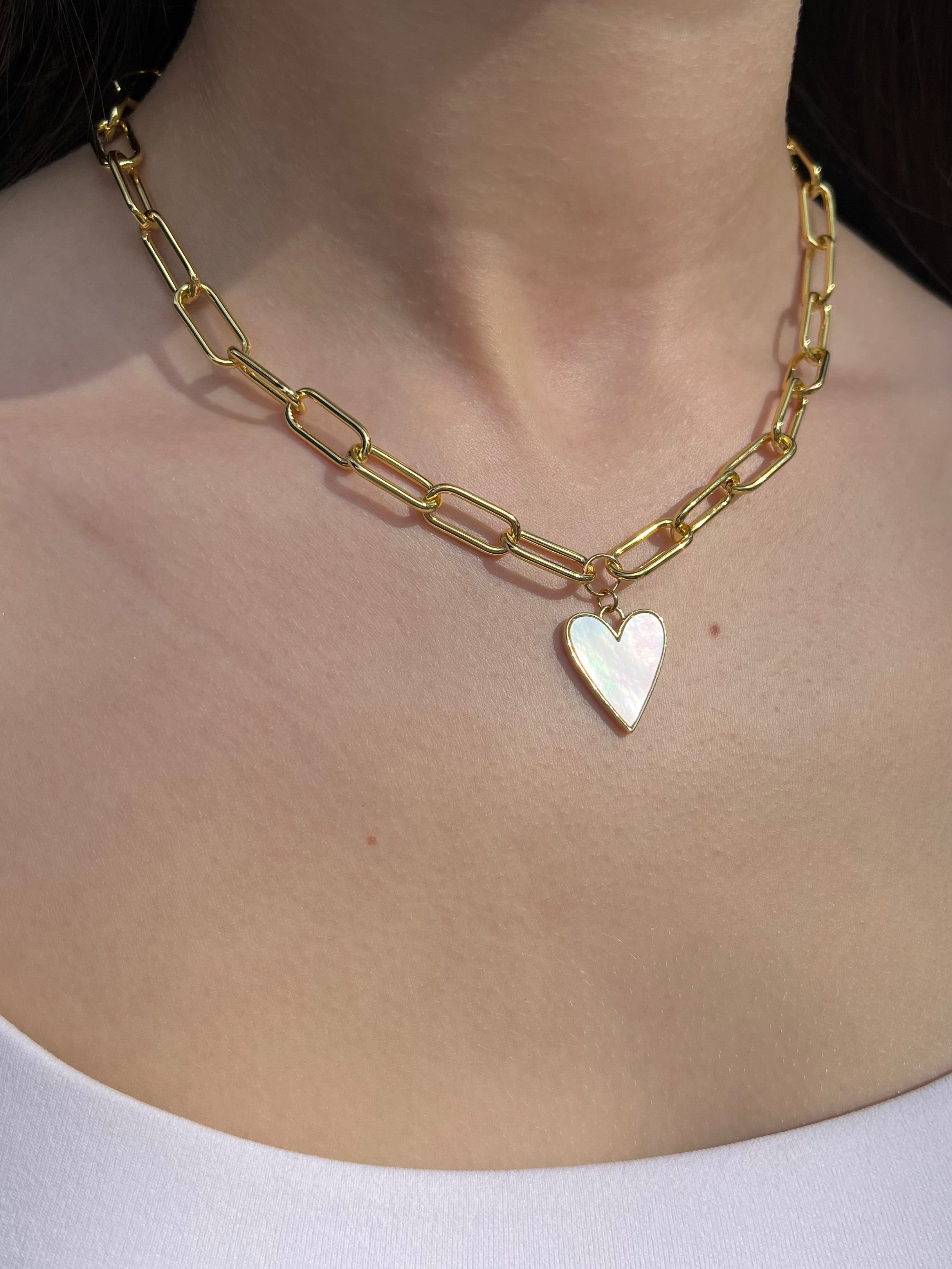 18K Gold Chunky Chain Necklace with heart