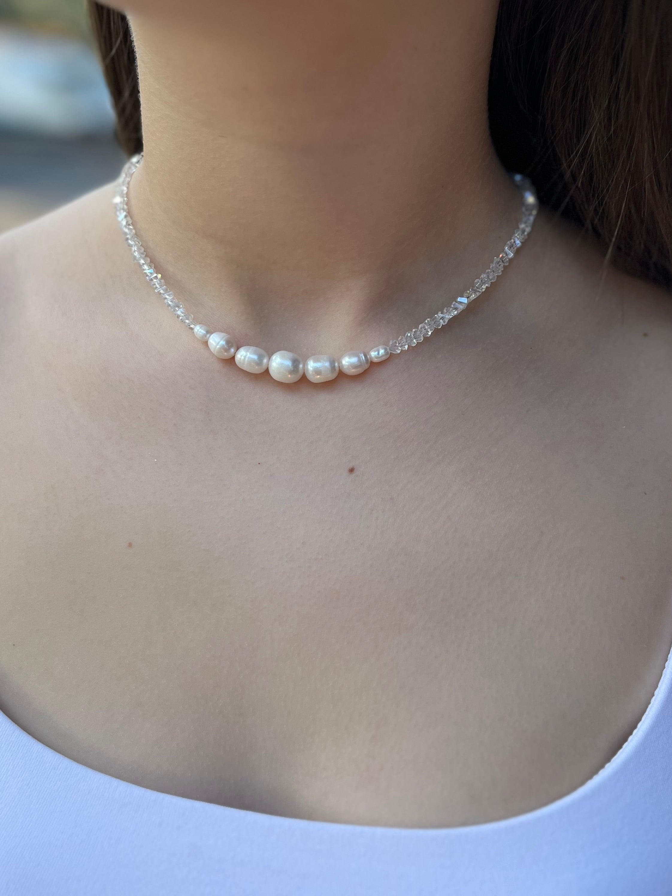 Pearl Choker Necklace with earrings : 18K Gold Plated