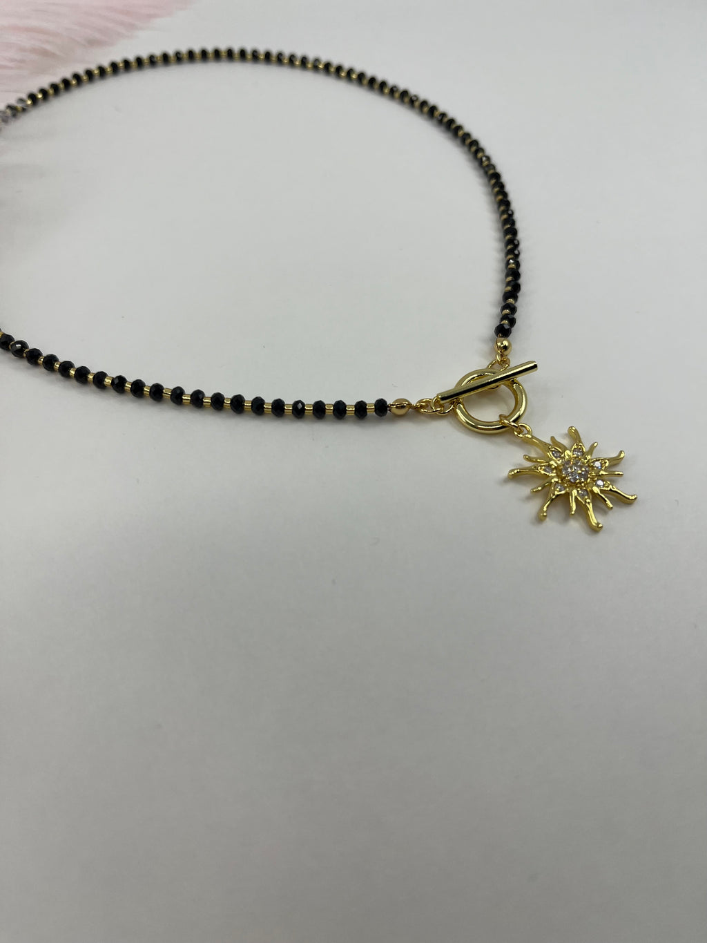 Spinel necklace with sun pendant, zirconia 18K Gold Plated
