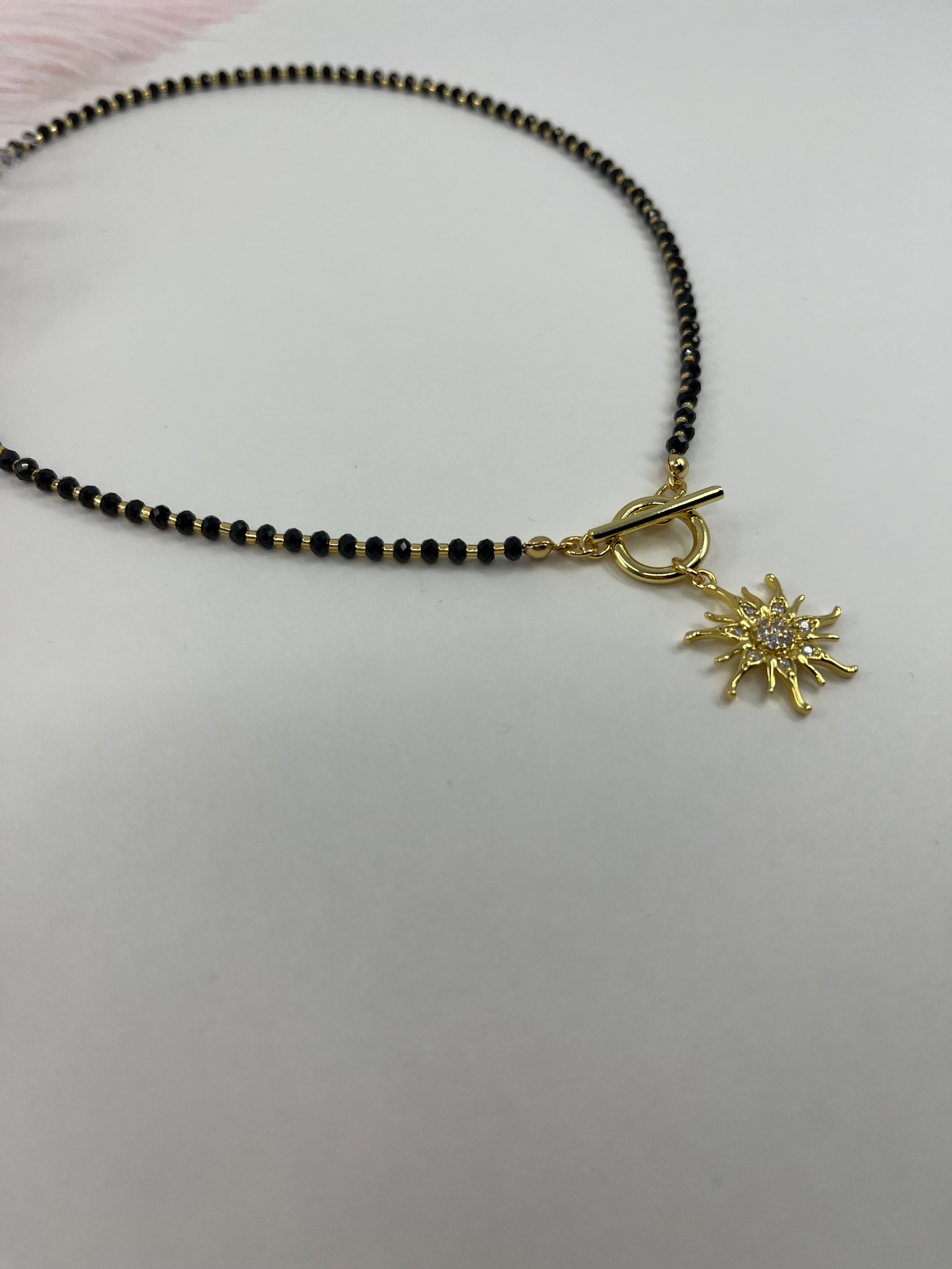 Spinel necklace with sun pendant, zirconia 18K Gold Plated