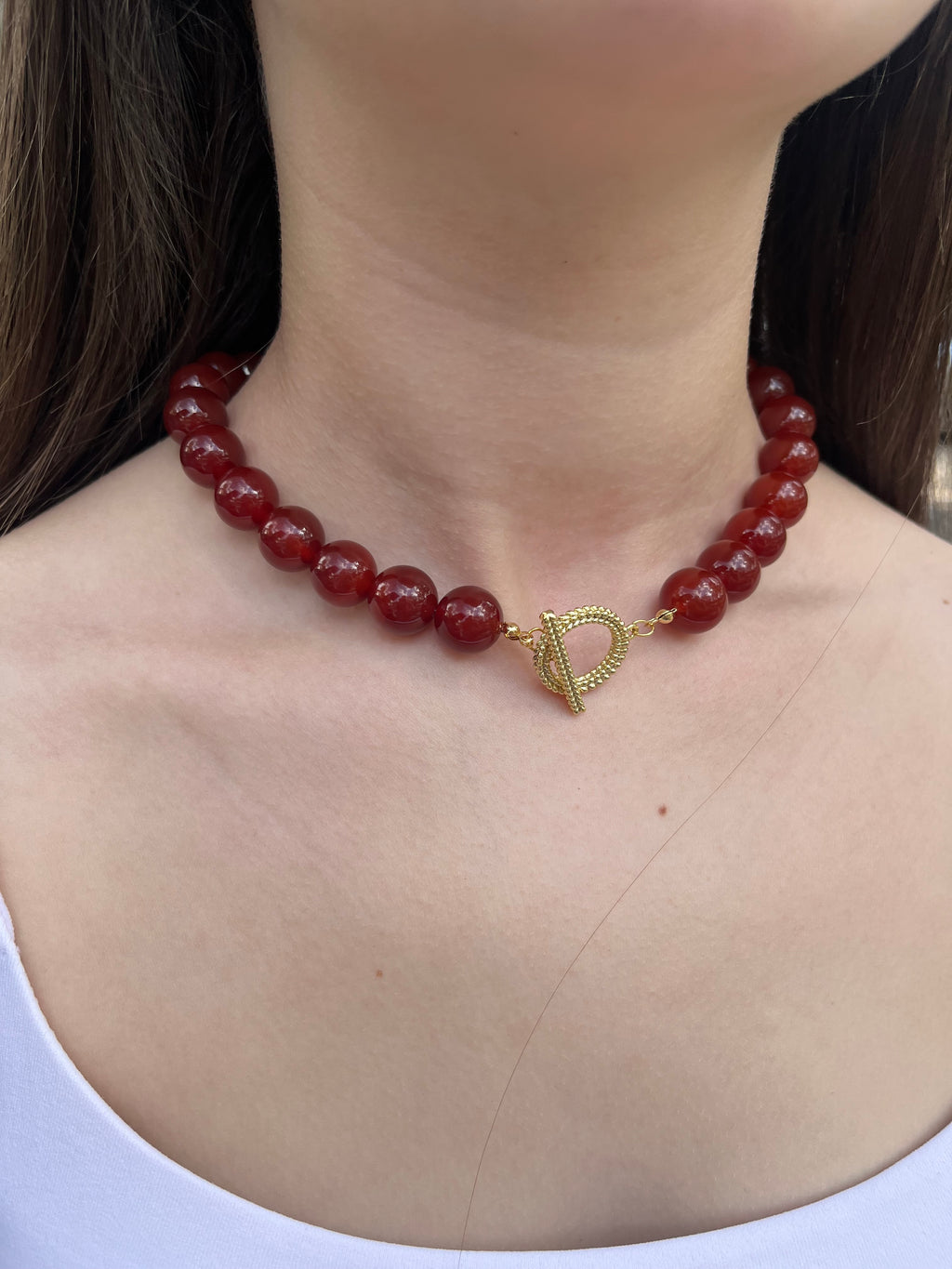 Natural Carnelian Necklace, 18K Gold Plated Clasp