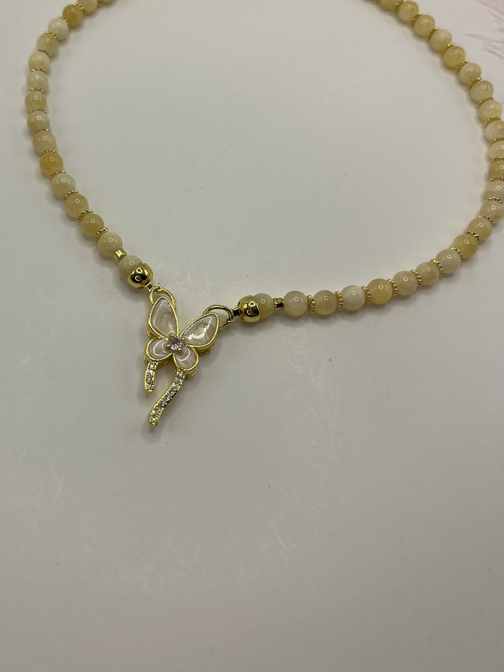 Topaz Jade Choker Necklace : 18K Gold Plated Zirconia Butterfly Clasp