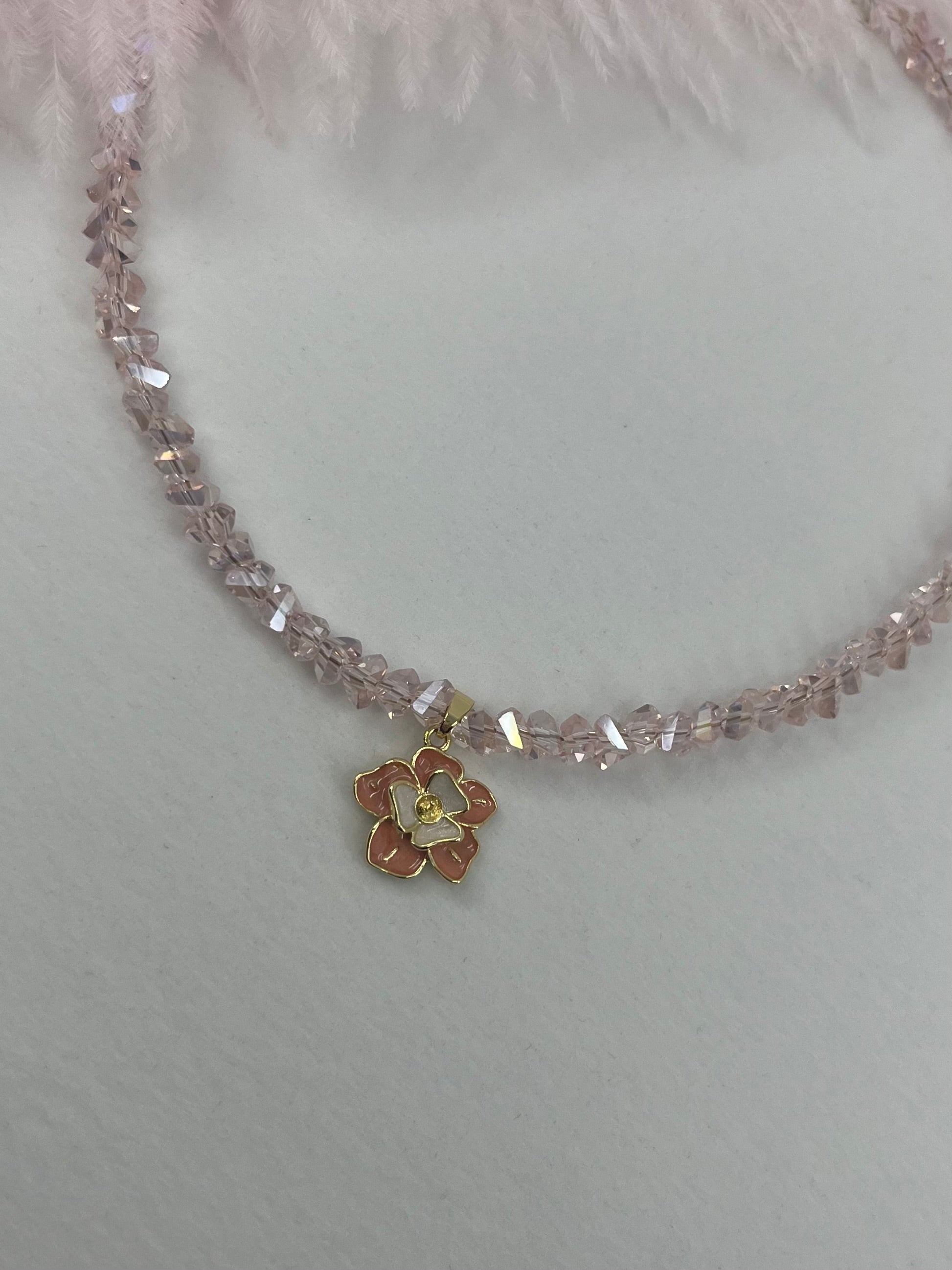 Enamel Flower Crystal Choker Necklace – 18K Gold Plated