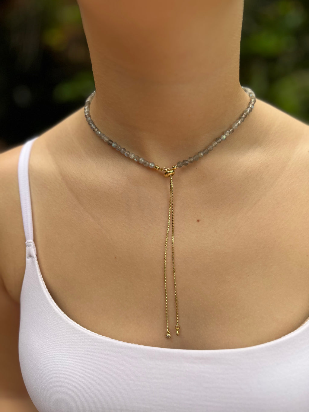 Labradorite Slider Y-Necklace, 18k gold plated