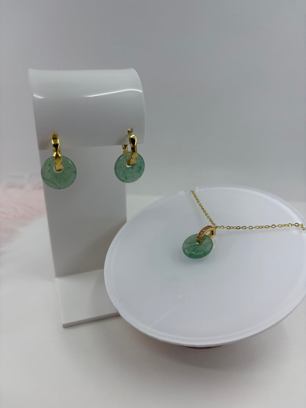 Aventurine donut necklace and earrings, 18K Gold Plated