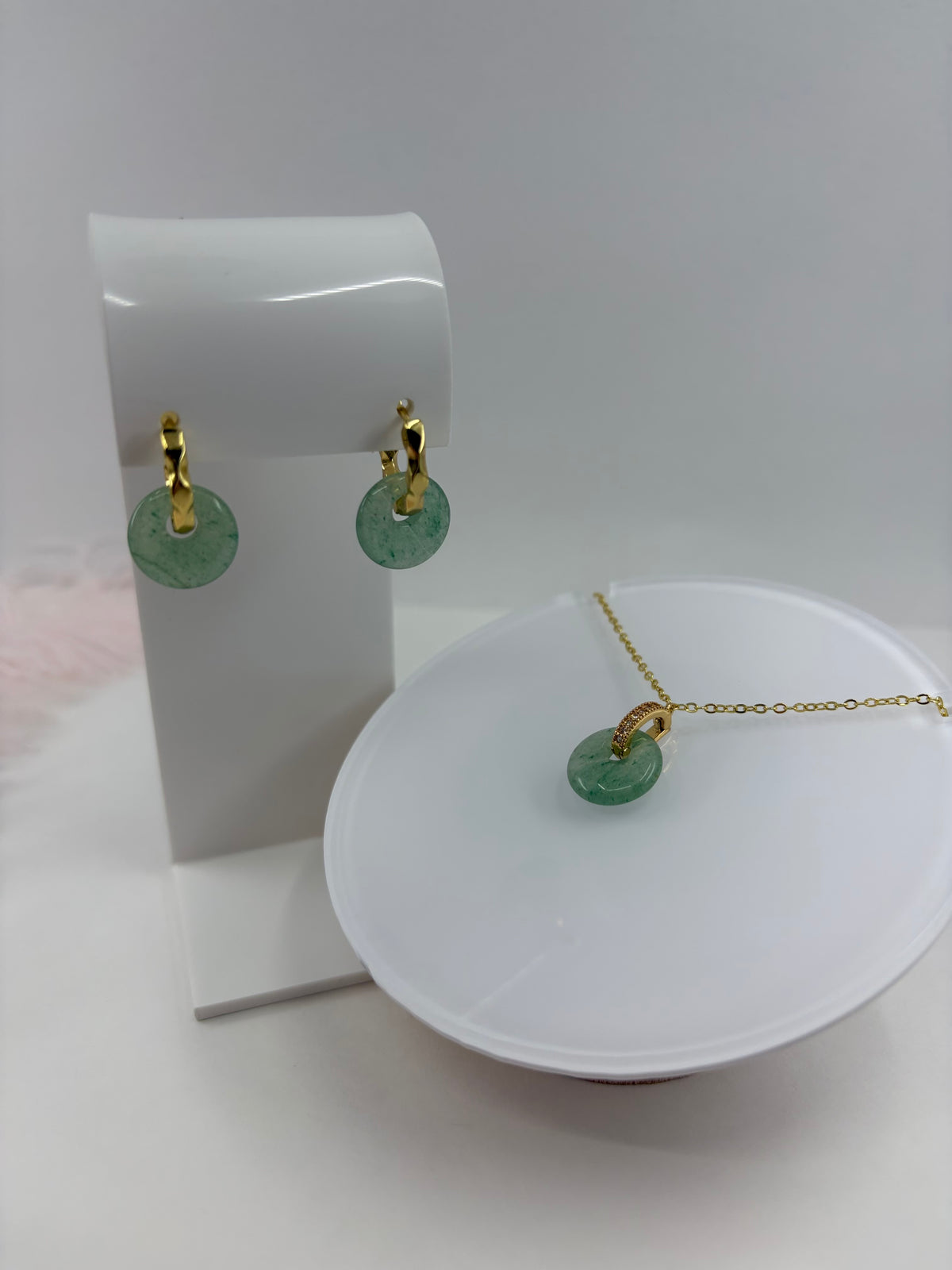 Aventurine donut necklace and earrings, 18K Gold Plated