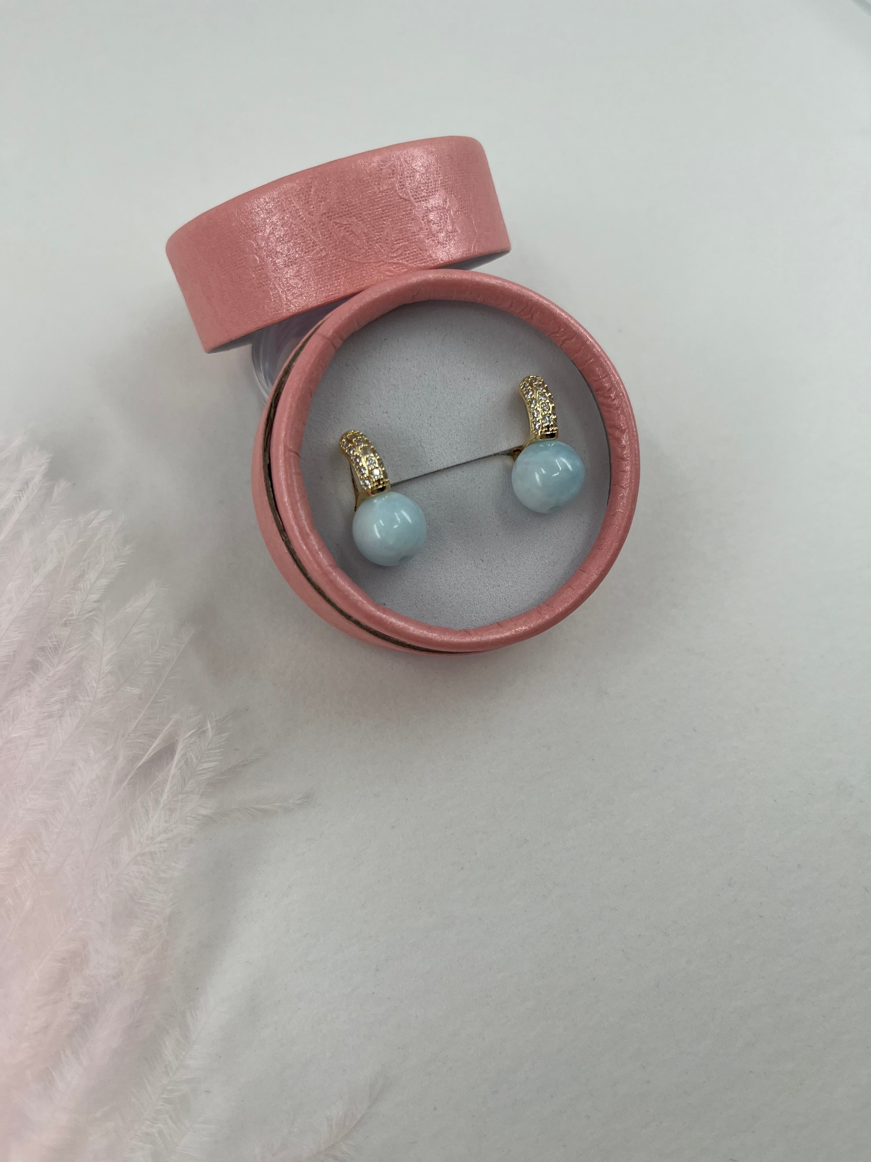 Natural light blue Jade Gold Zirconia Earrings