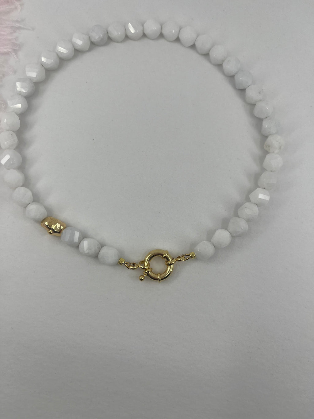 Natural White Jade Necklace with Gold Accent