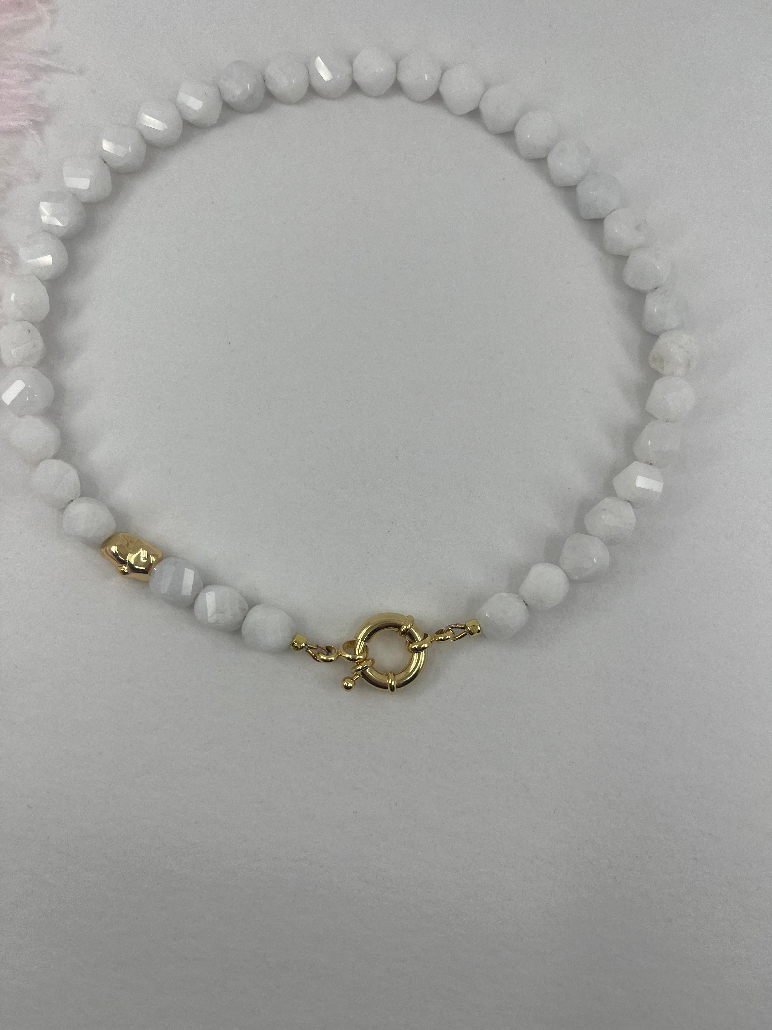 Natural White Jade Necklace with Gold Accent