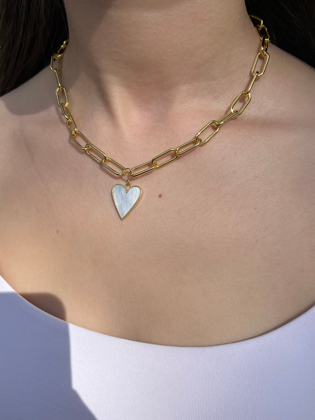 18K Gold Chunky Chain Necklace with heart