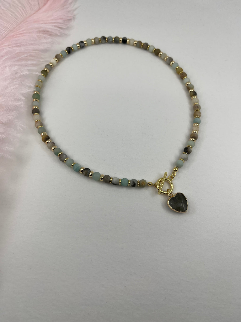 Natural Amazonite Heart Necklace, 18k gold plated clasp