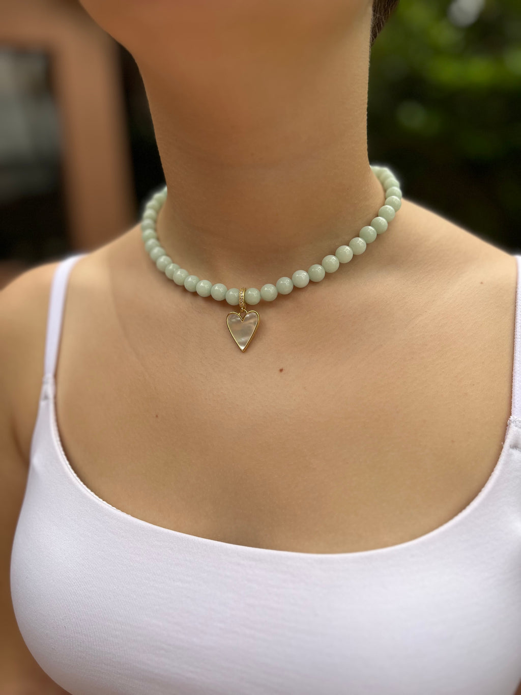 Natural Malaysia Jade Necklace with 18K Gold Heart Pendant