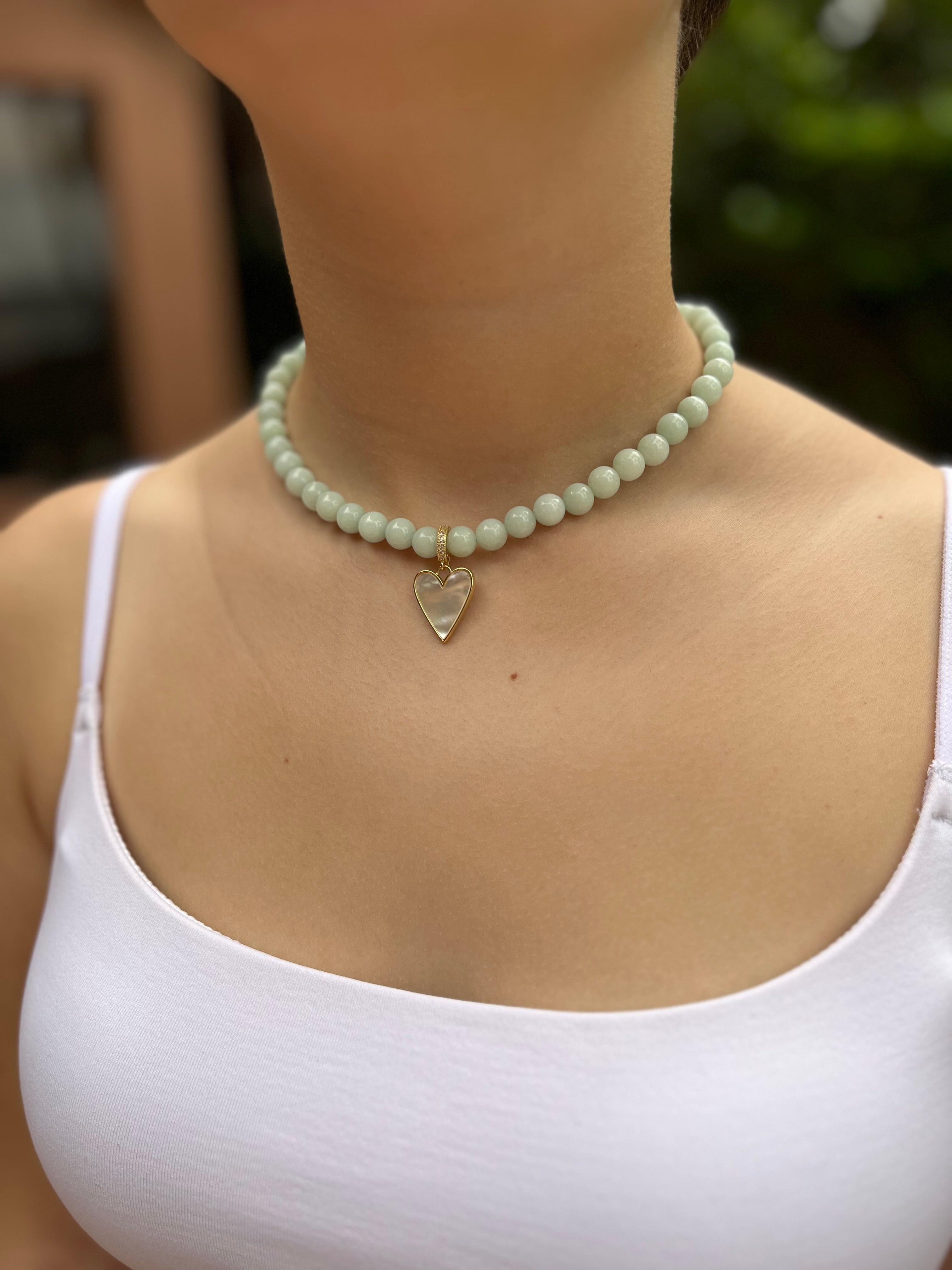 Natural Malaysia Jade Necklace with 18K Gold Heart Pendant