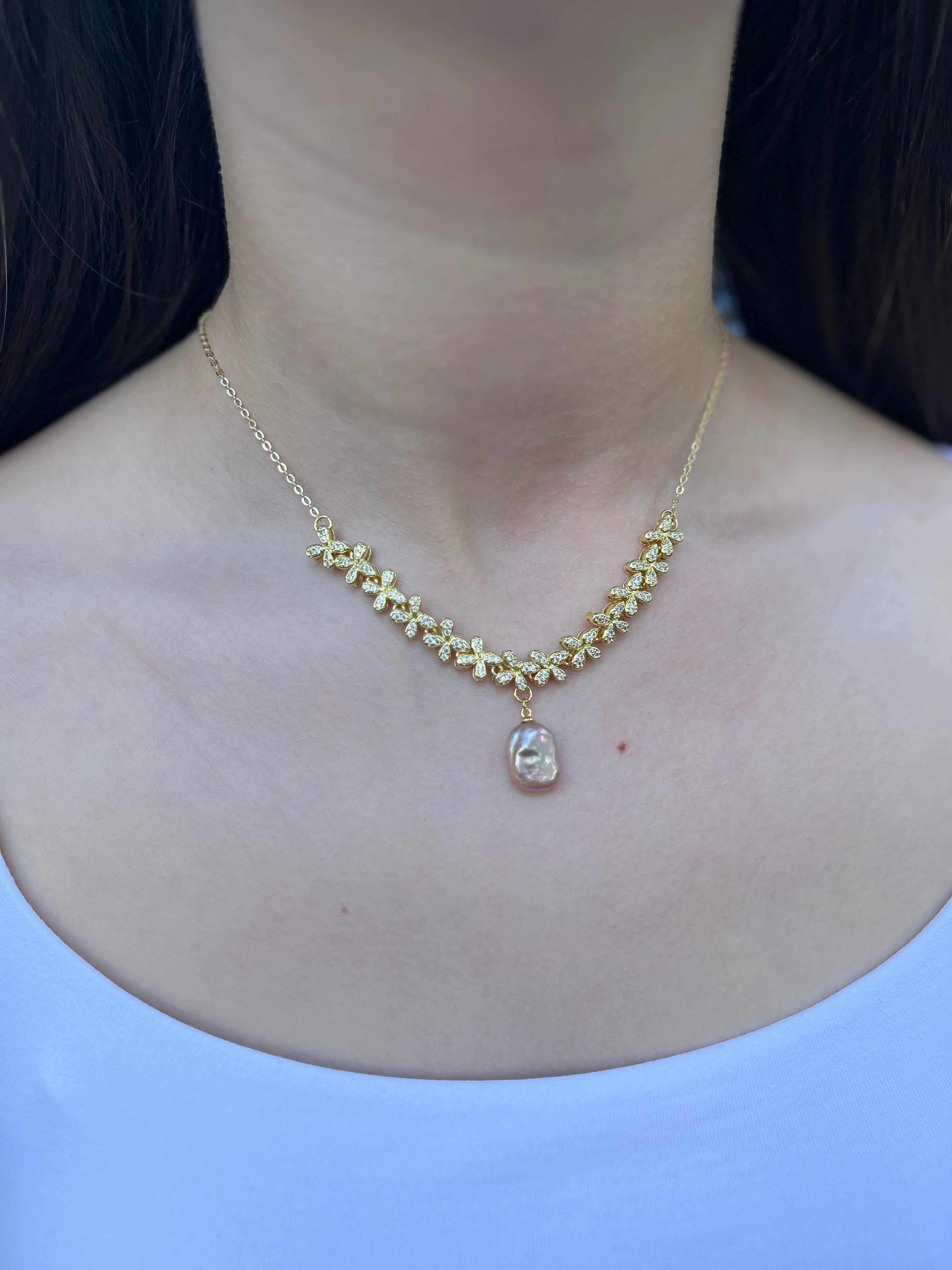 Baroque Pearl and zirconia Y-Necklace, 18k gold plated